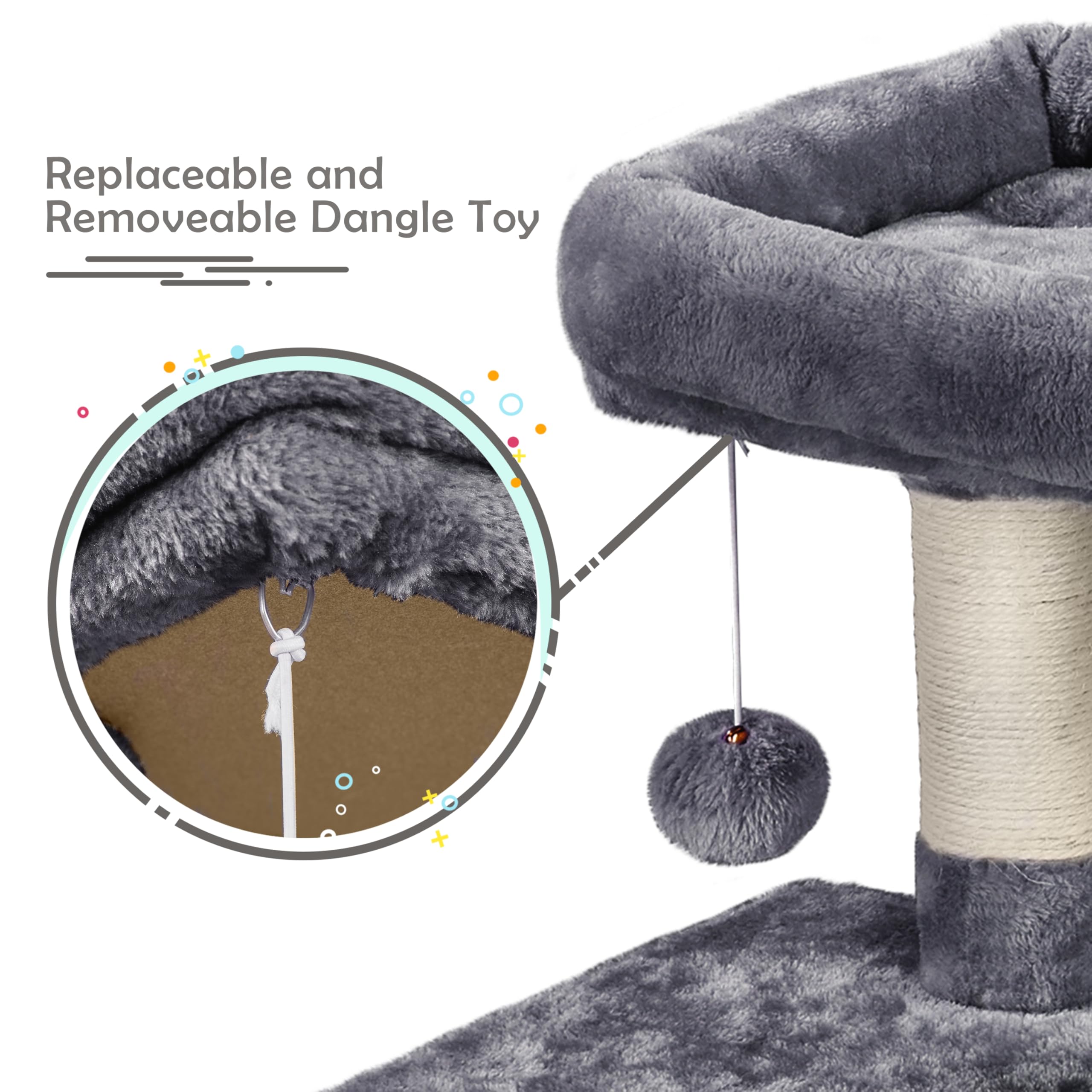 Yaheetech Albero Tiragraffi per Gatti Gattini in Corda Sisal Graffiatoio con Palla 80 x 39,5 x 96 cm Grigio Scuro