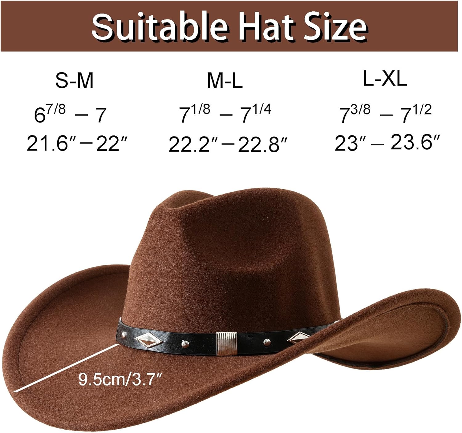 Lanzom Women Men Classic Felt Wide Brim Western Cowboy Cowgirl Hat with Belt Buckle - Image 2