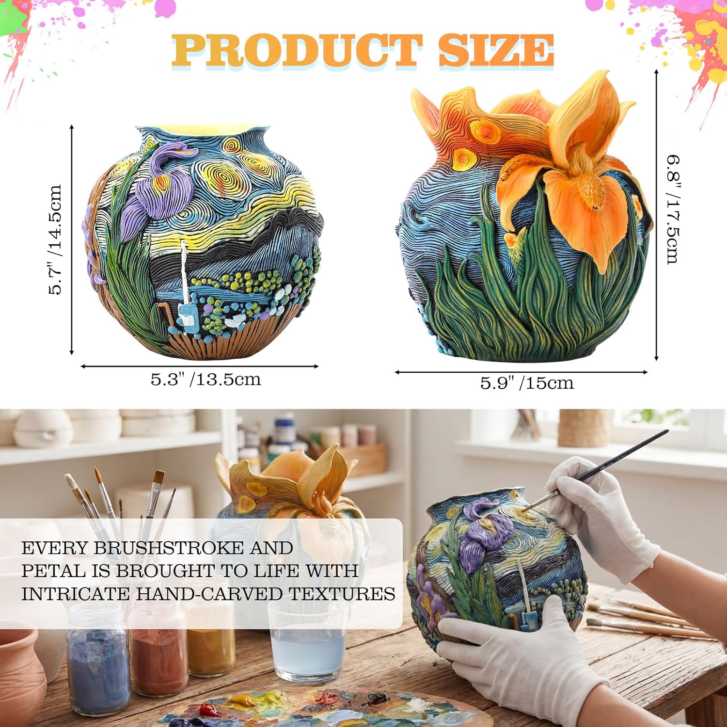2 Pack Starry Night Planter Flower Plant Pots with Drainage Hole Cute Starry Sky Colorful Plant Pots Resin Decorative Planters for Indoor Outdoor Home Garden Art Floral Theme