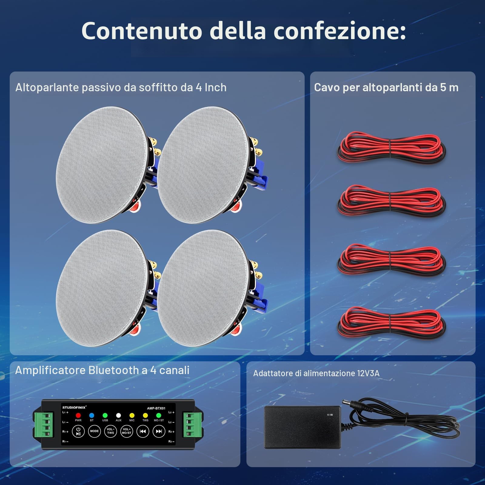 STUDIOFINIX zestaw głośników sufitowych Bluetooth 2-drożny 10 cm 320 W