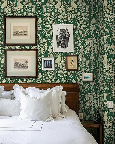 Miniatura 7 de Timeet Papel tapiz para despegar y pegar, papel tapiz floral de hojas, pájaros y mariposas, papel de contacto con flores vintage, papel de contacto