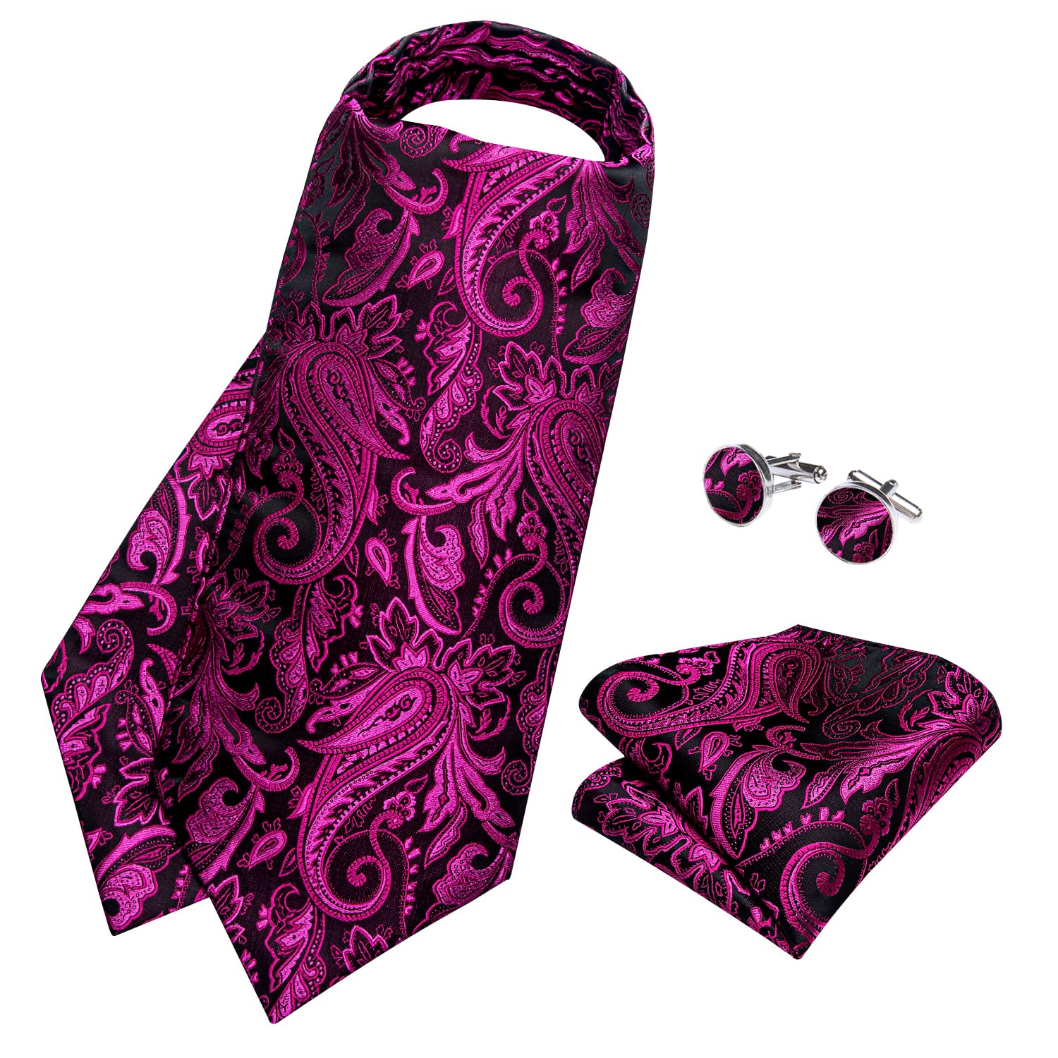 DiBanGu Jacquard Woven Ascot Silk Cravat Set for Men Wedding