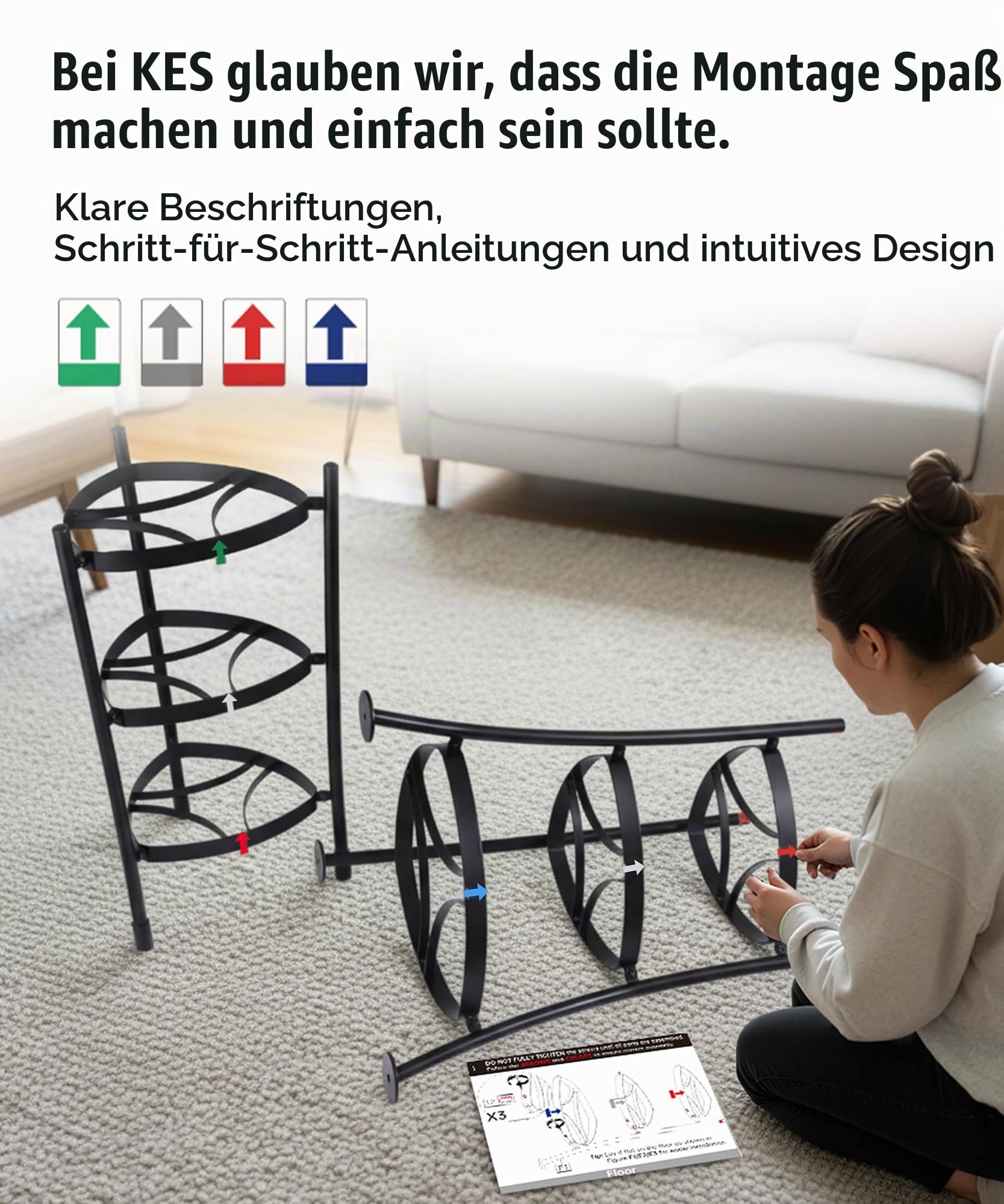 KES Freistehendes 6-Etagen Topf- und Pfannenregal aus Gusseisen, 120 kg Tragfähigkeit, mit 6 Haken, Stabiler Küchen-Organizer für Töpfe und Pfannen, Rutschfester Sockel, Kippschutz, Schwarz
