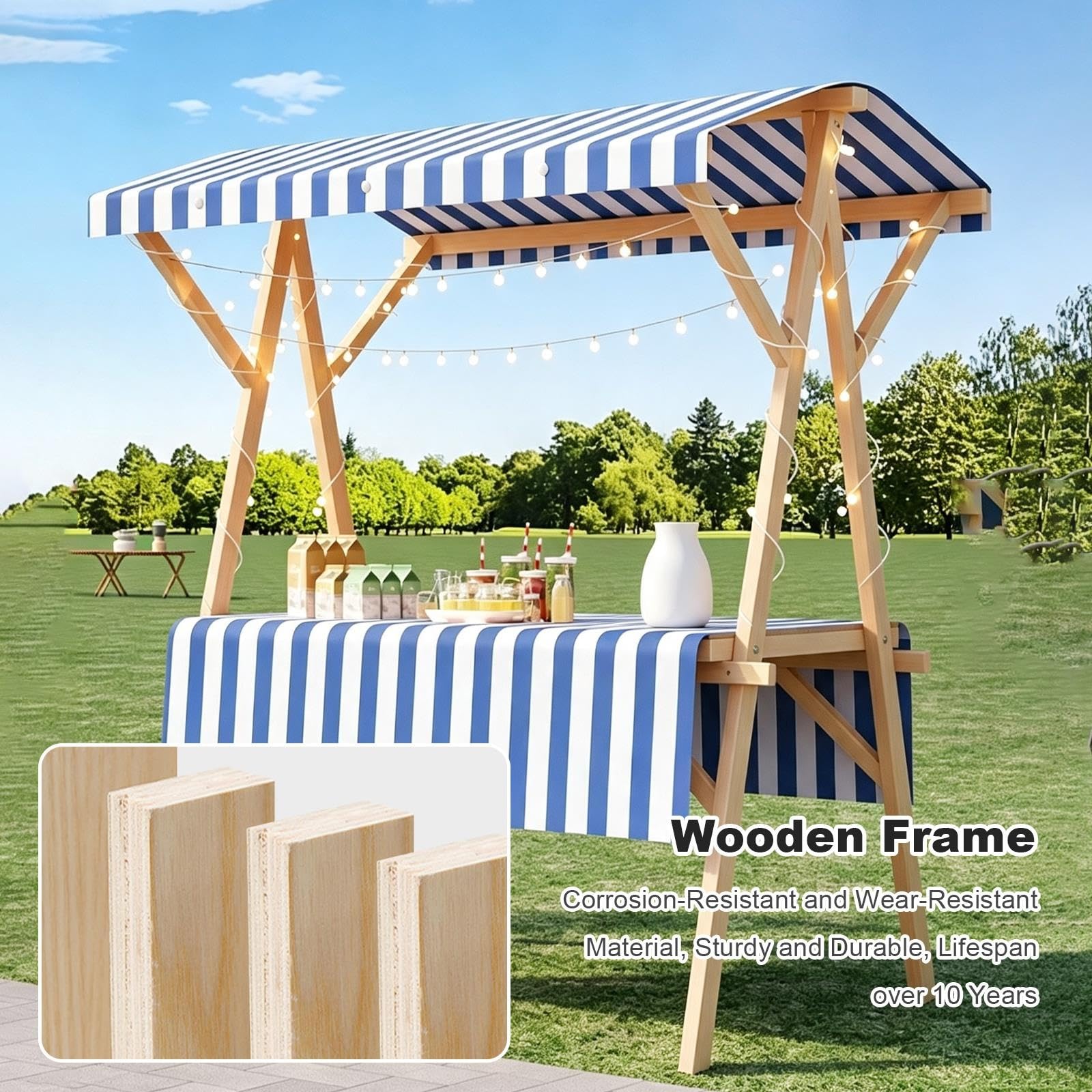 Carrello Mercato Pieghevole in Legno con Ruote | Tavolo Espositore Pieghevole per Mercatino con Tettuccio, Stand Portatile per Fiere ed Eventi Esterni(Yellow,120cm/47in)