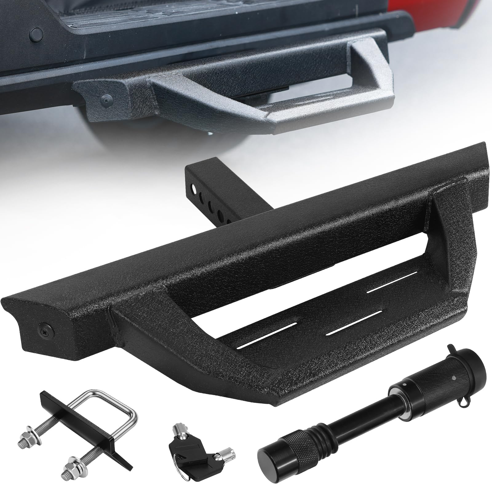 Double Layer 2 Receiver Truck Hitch Step Carbon Steel with Dual-Stage Black Powder Anti-Slip Trailer Hitch Step Universal