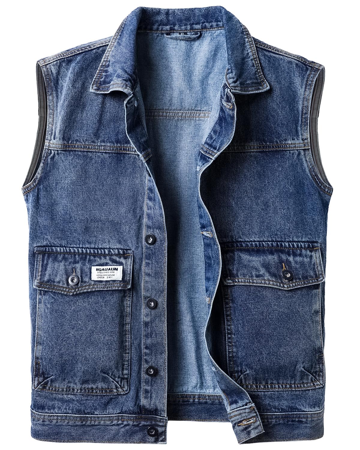 Homme Gilet en Jean Veste Courte sans Manches en Jean Vintage Sans Manches Veste à la Mode Motard Décontractée Denim Manteau de Moto