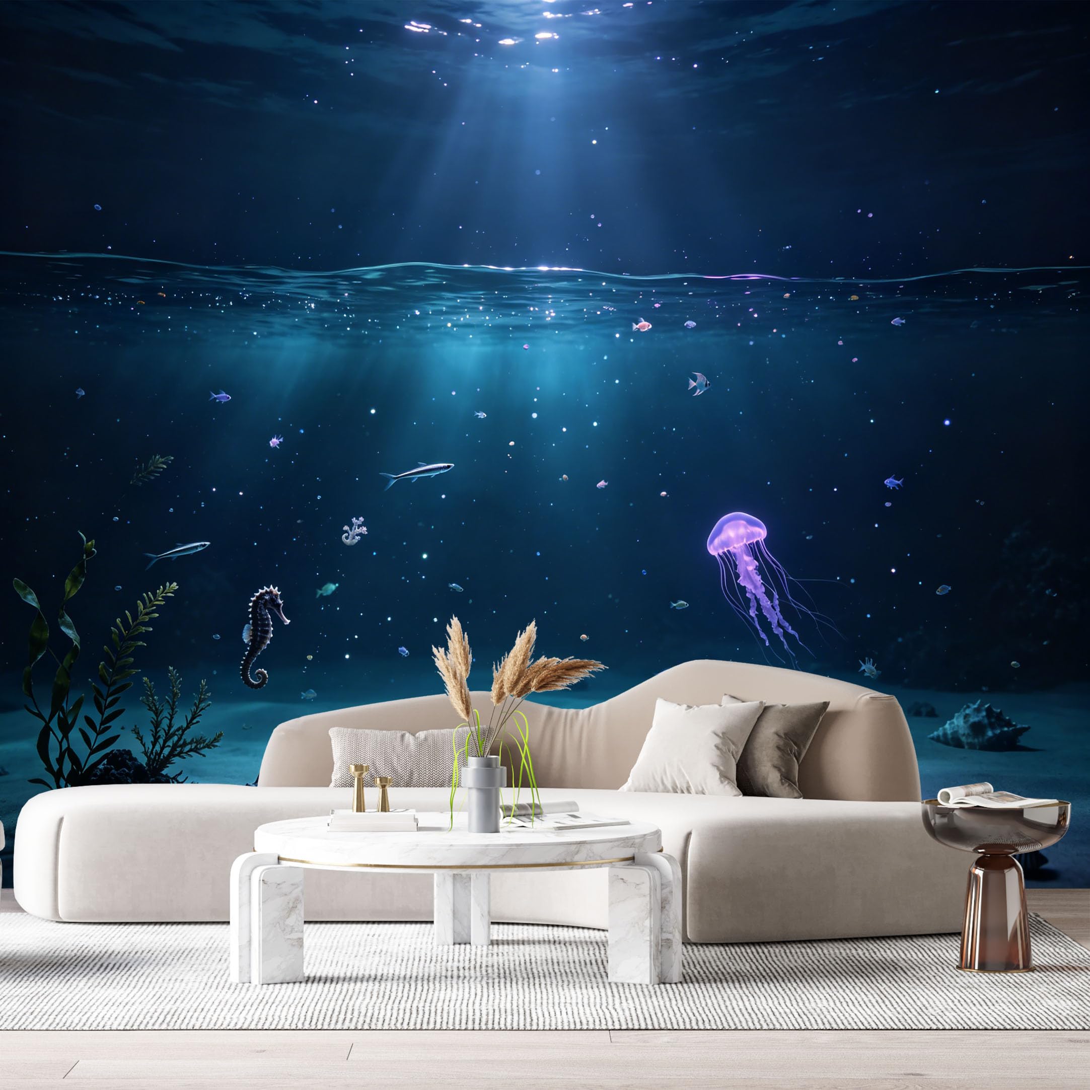 Custom Size Wall Murals Ocean Marine 3D Jellyfish Octopus SelfAdhesiveWall Fabric Removable Wallpaper Wall Decor for Living Room Bedroom Bathroom