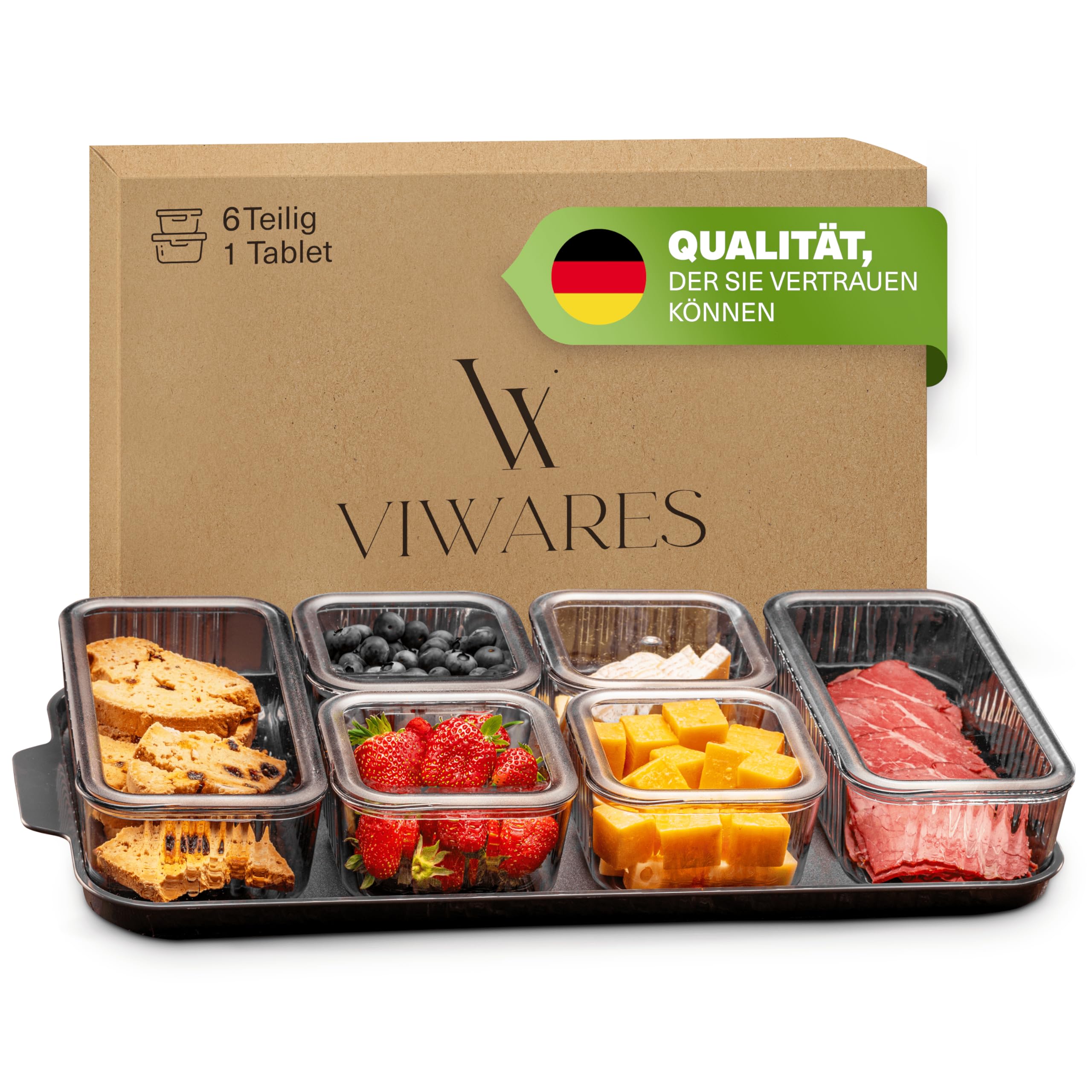 Viwares Breakfast Serving Set & Storage Jars with Lids - 6 Storage Containers, Cold Cut Boxes & Breakfast Set for Storing Food, Fruit & Vegetables