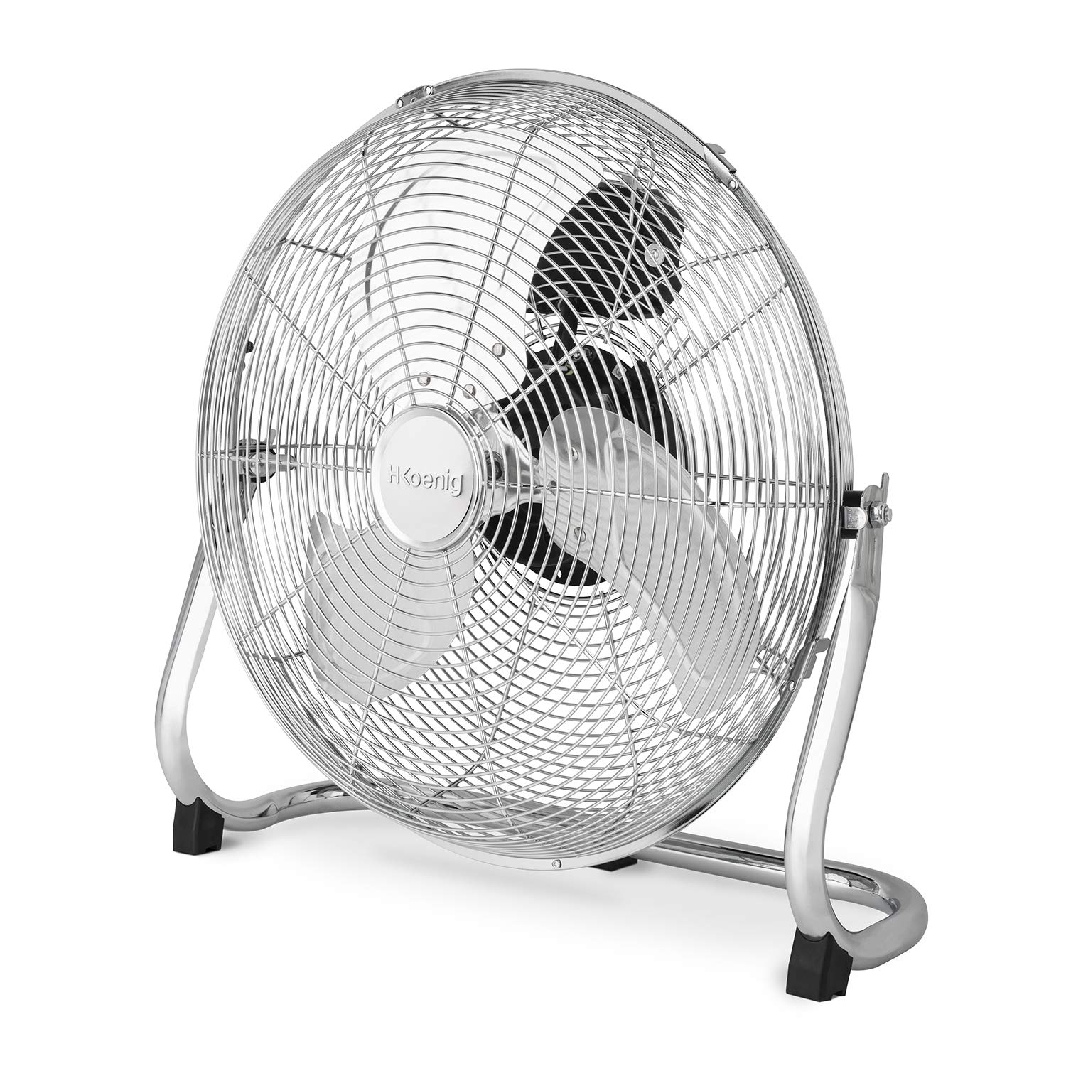H.Koenig Ventilateur de Sol JOE30, 40cm, 100W, 3 Vitesses, Inclinaison Réglable, 3 Pâles, Pieds Antidérapants, Silencieux, Métal Chromé
