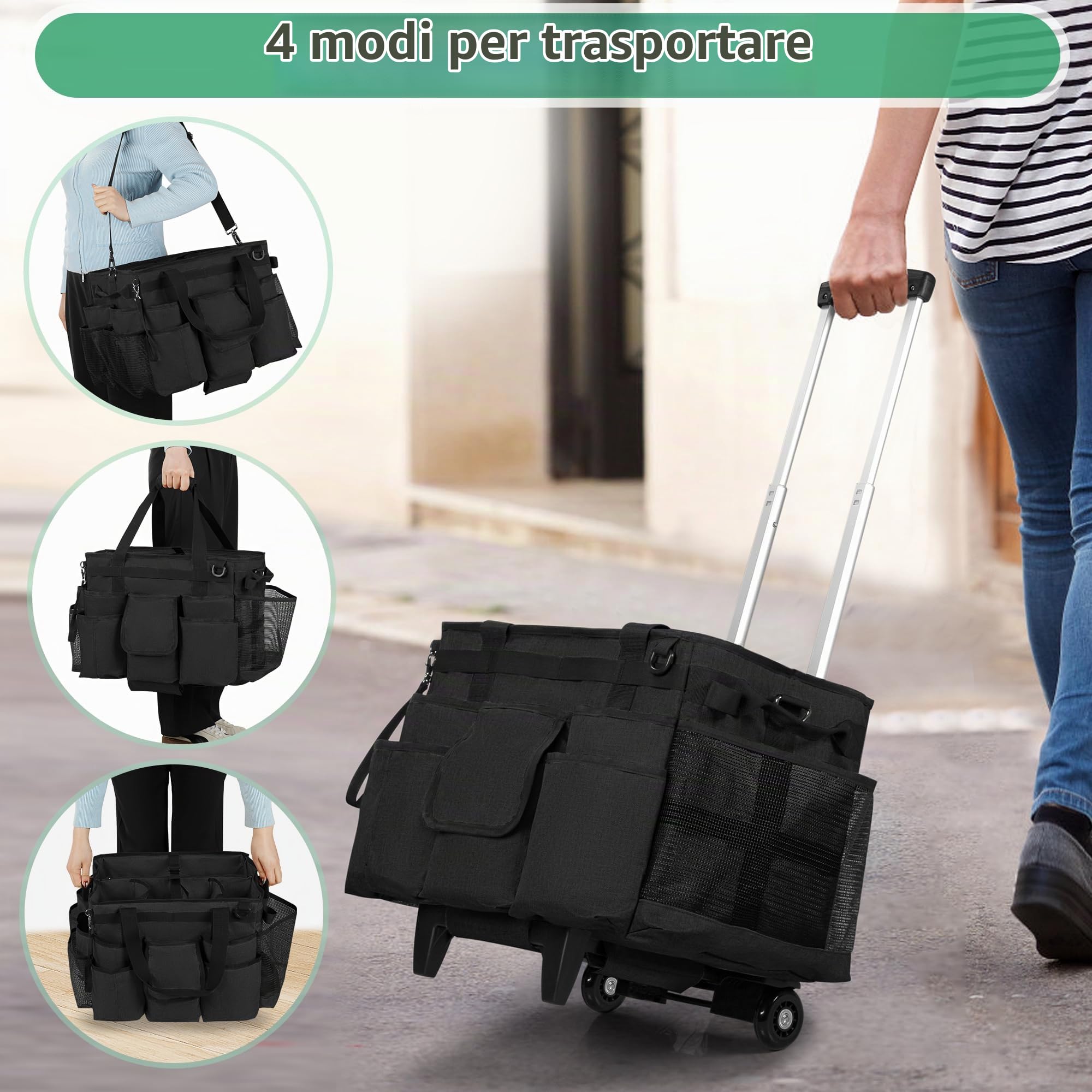 LoDrid Carrello per la pulizia con ruote e carrello staccabile, nero