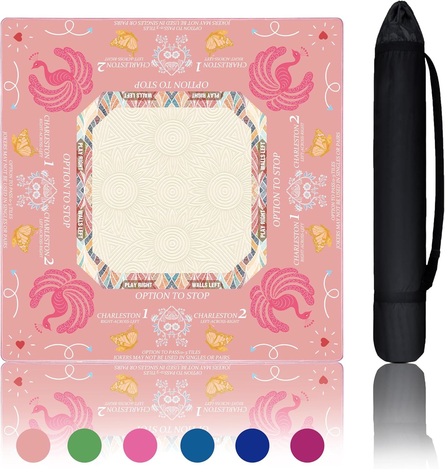 Mahjong Mat for Table, 31.5" x 31.5" Non-Slip American Mahjong Mat, Pink Neoprene Mat for Mahjong Lovers (Boho-Pink)