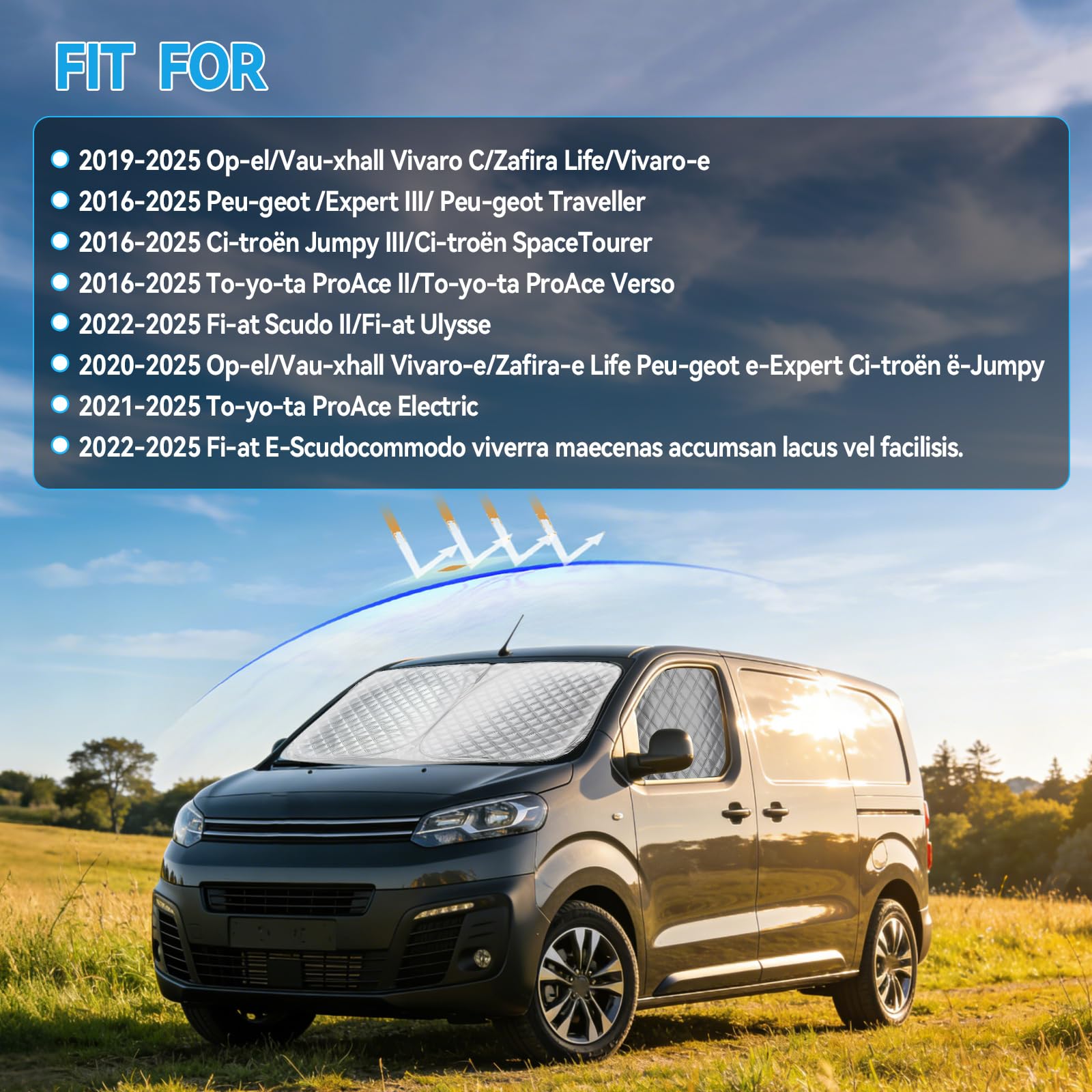 Parasole per parabrezza auto, per Opel Vivaro per Peugeot, Citroen 2019-2025, magnetiche, termiche, interne, set da 3 pezzi, copertura solare ispessita