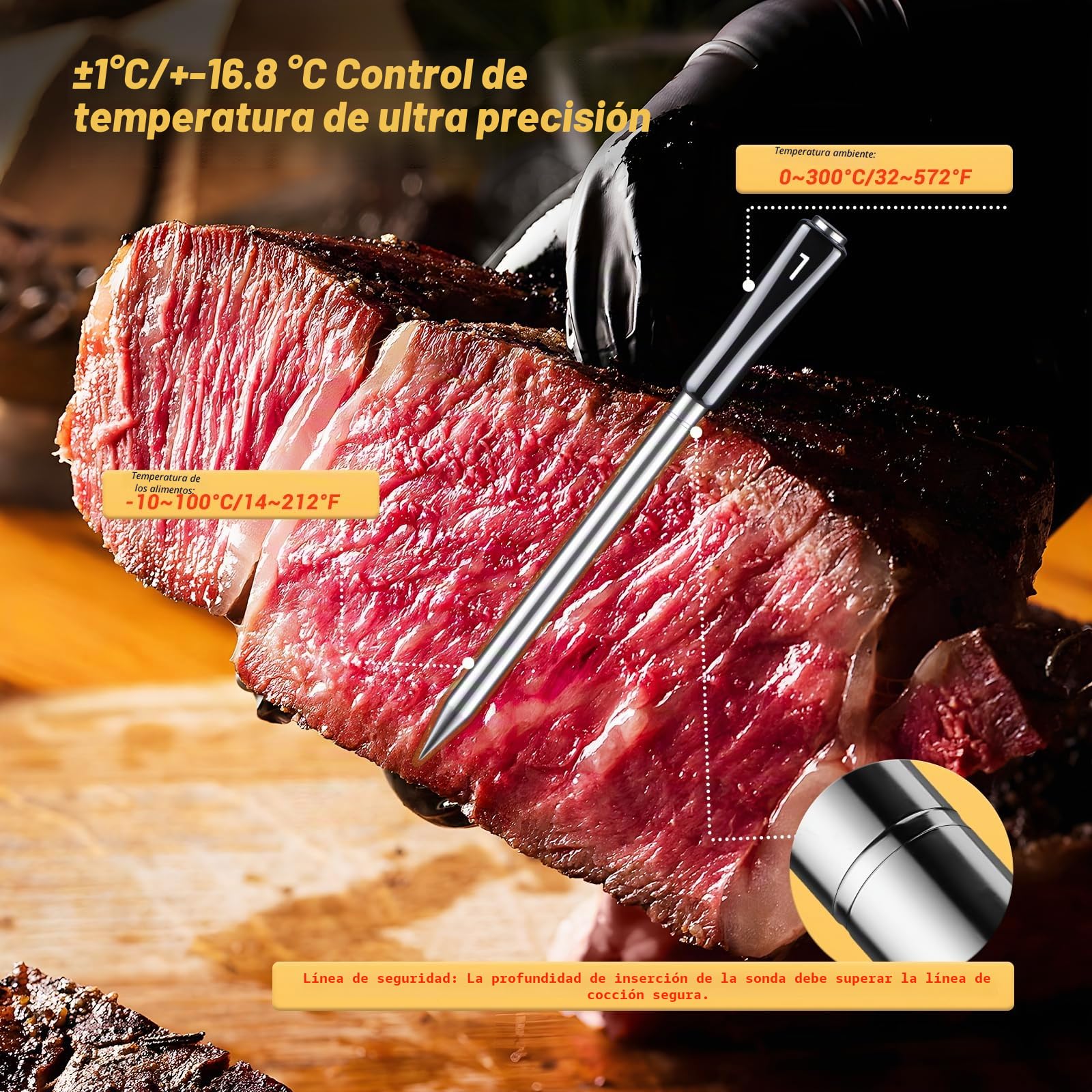 Inkbird INT-14-BW - Termómetro para carne inalámbrico, Smart Grillthermometer WIFI 2.4G y Bluetooth 5.4 Signal 91 m, Termómetro para horno, barbacoa, ahumador, asador, horno
