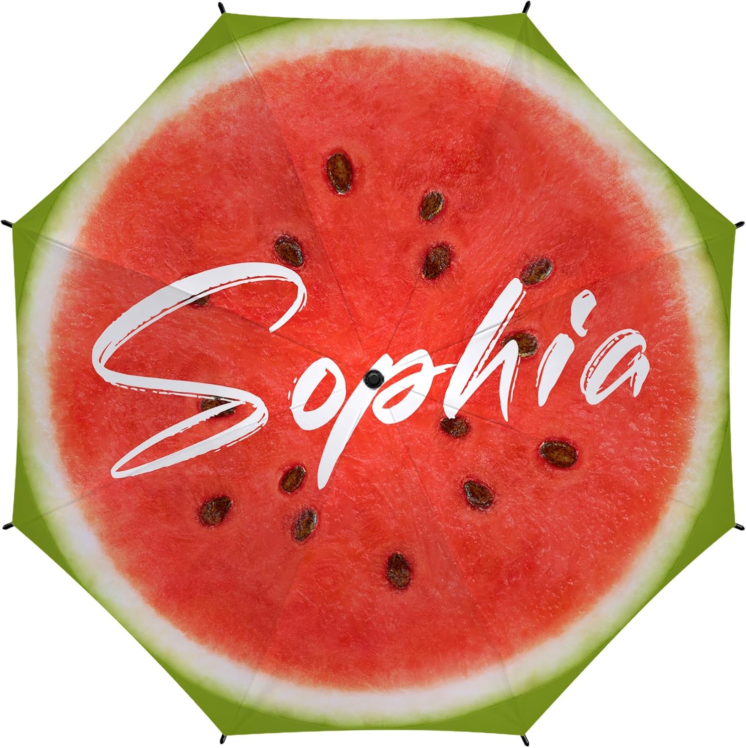 Personalized Compact Travel Umbrella with Watermelon Design, Folding Name Umbrella for Rain, Windproof Auto Open/Close, Outside Printing, Fits Backpacks/Handbags/Suitcase
