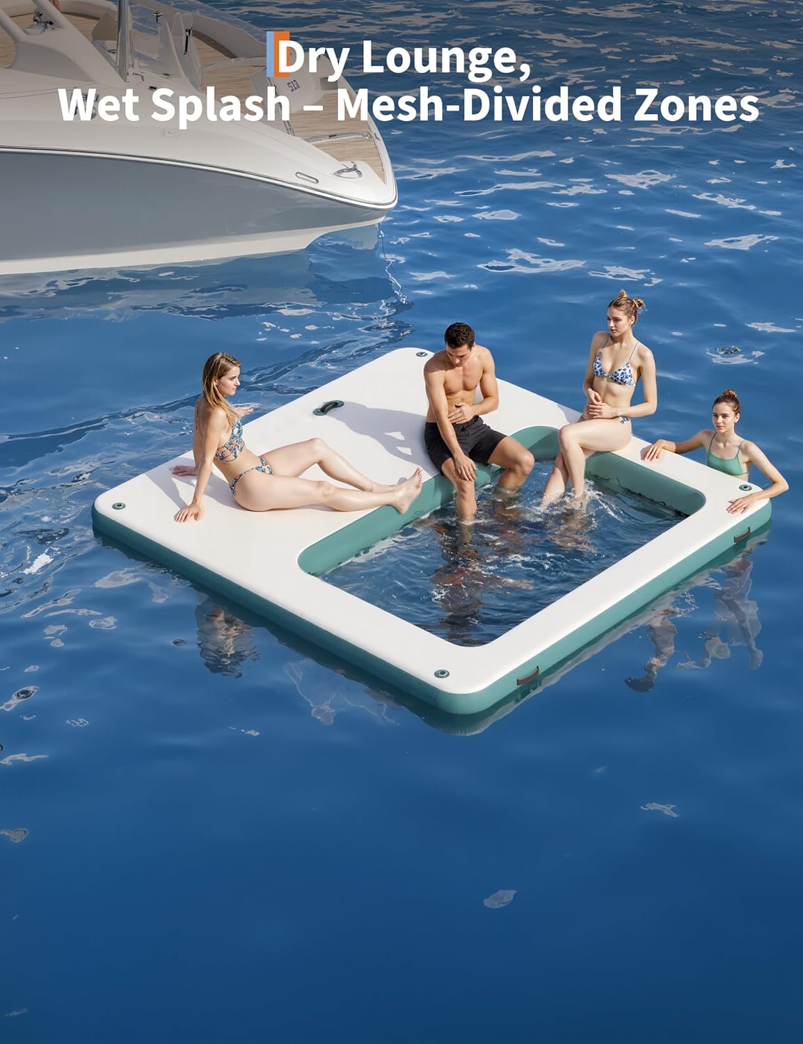 Garvee 8FT/10FT Inflatable Floating Dock,Inflatable Dock Floating Platform with Mesh Swim Area,Non-Slip EVA Platform and Rope Ladder,Water Floating Dock Island Raft for Boats,Pool,Lake,Beach,Ocean