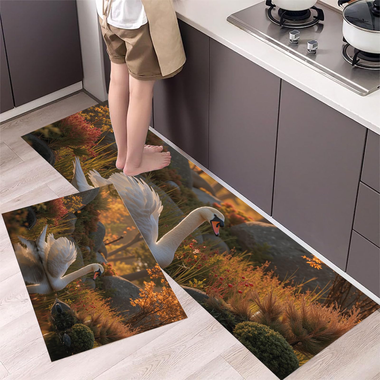 Tapis de cuisine antidérapant lavable lot de 2 Forêt d'automne or