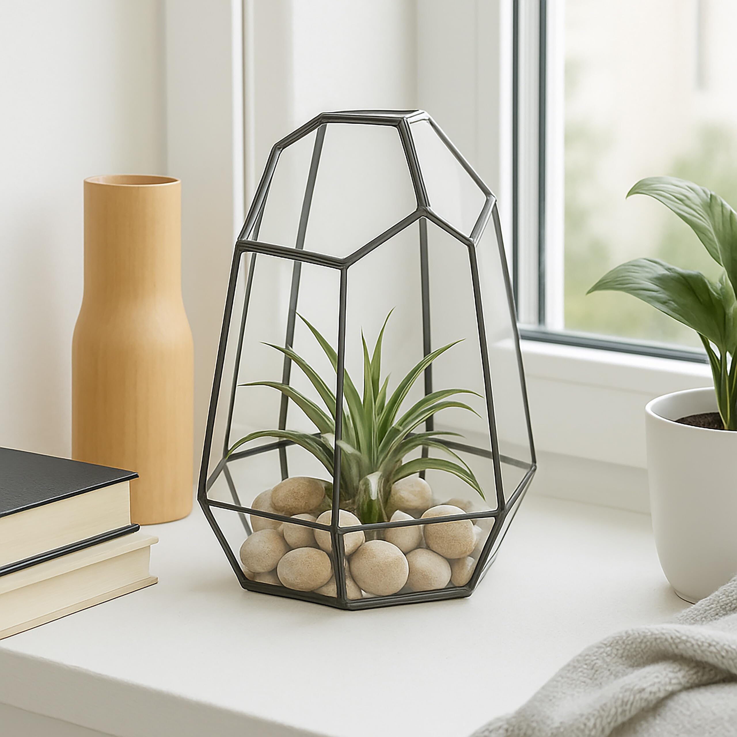 Relaxdays Terrarium Verre étain pour succulentes cactus, Noir