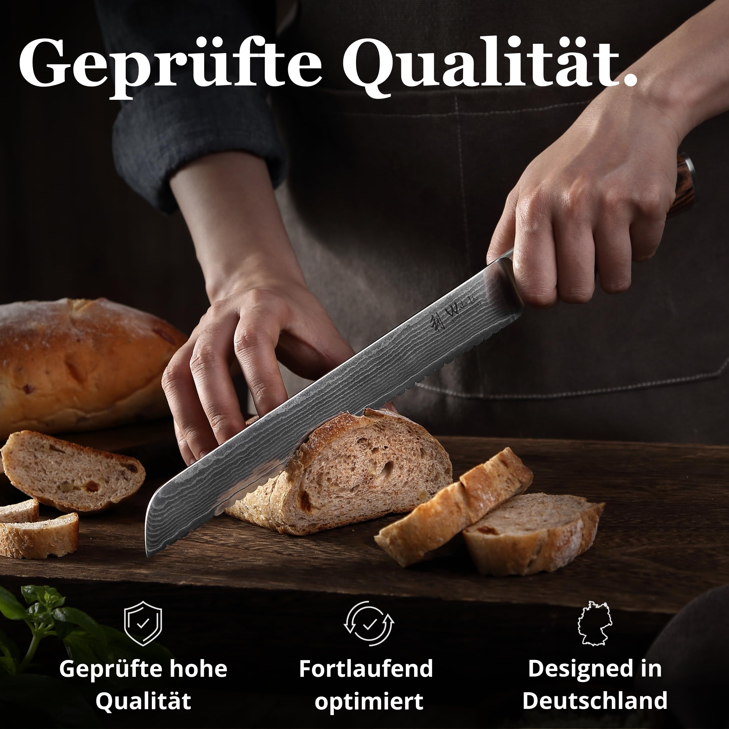 Wakoli EDIB Brotmesser Wellenschliff aus echtem Damaststahl (VG10 Kern) mit 20 cm Klinge – Scharf & ergonomisch – Damastmesser mit Pakkaholzgriff in Geschenkbox – Brotschneidemesser für krosse Krusten