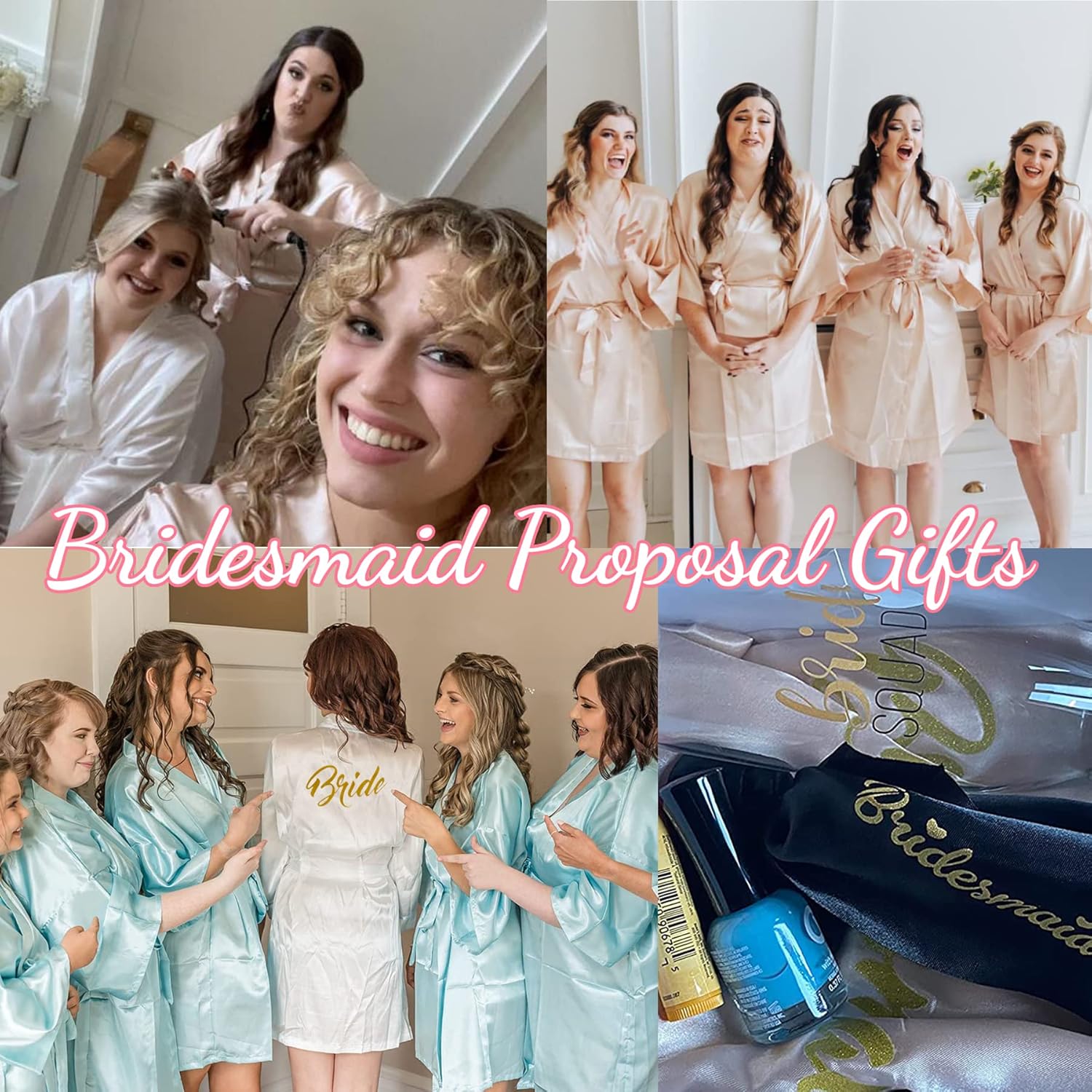 Bride and Bridesmaid Robes Set of 4/5/6/7/10 Satin Bridal Robe for Wedding Day Bridal Party Robes One Size - Image 4