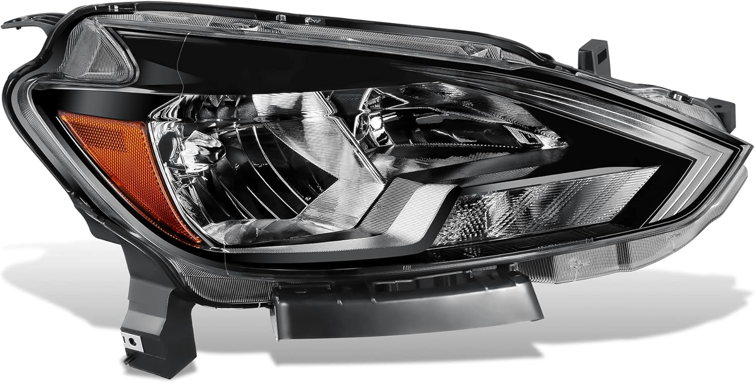 DNA MOTORING Right OE Style Headlight Compatible with 16-19 Nissan Sentra S FE+ S SV, Chrome/Clear Lens/Amber Reflector, OEM-HL-0174-R