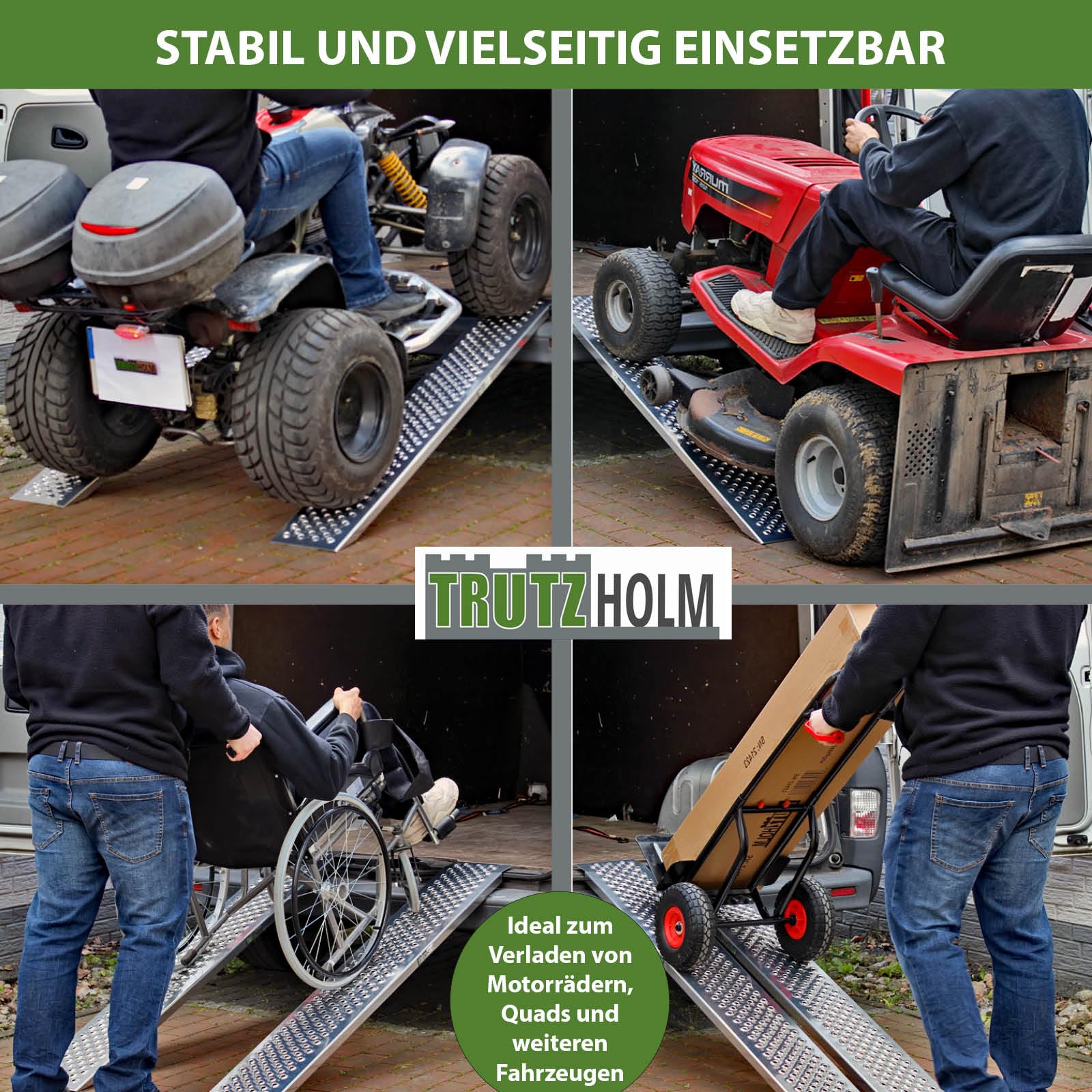 TRUTZHOLM 2 x Alu Auffahrrampen 150 x 21,5 cm 400 kg rutschhemmend starr Fahrradrampen Verladerampen leichte Ausführung