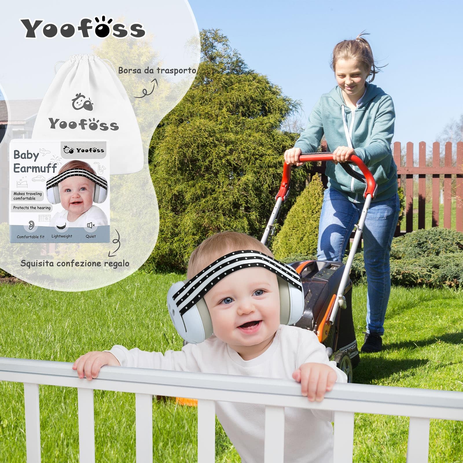Yoofoss Cuffie Neonato Antirumore - Protezione dell'udito fino 25 dB - Protettori Acustici per Neonati 0-36 Mesi - Ideale per Viaggi in Aereo - CE - Fascia Regolabile, Confortevoli Paraorecchie - Nero
