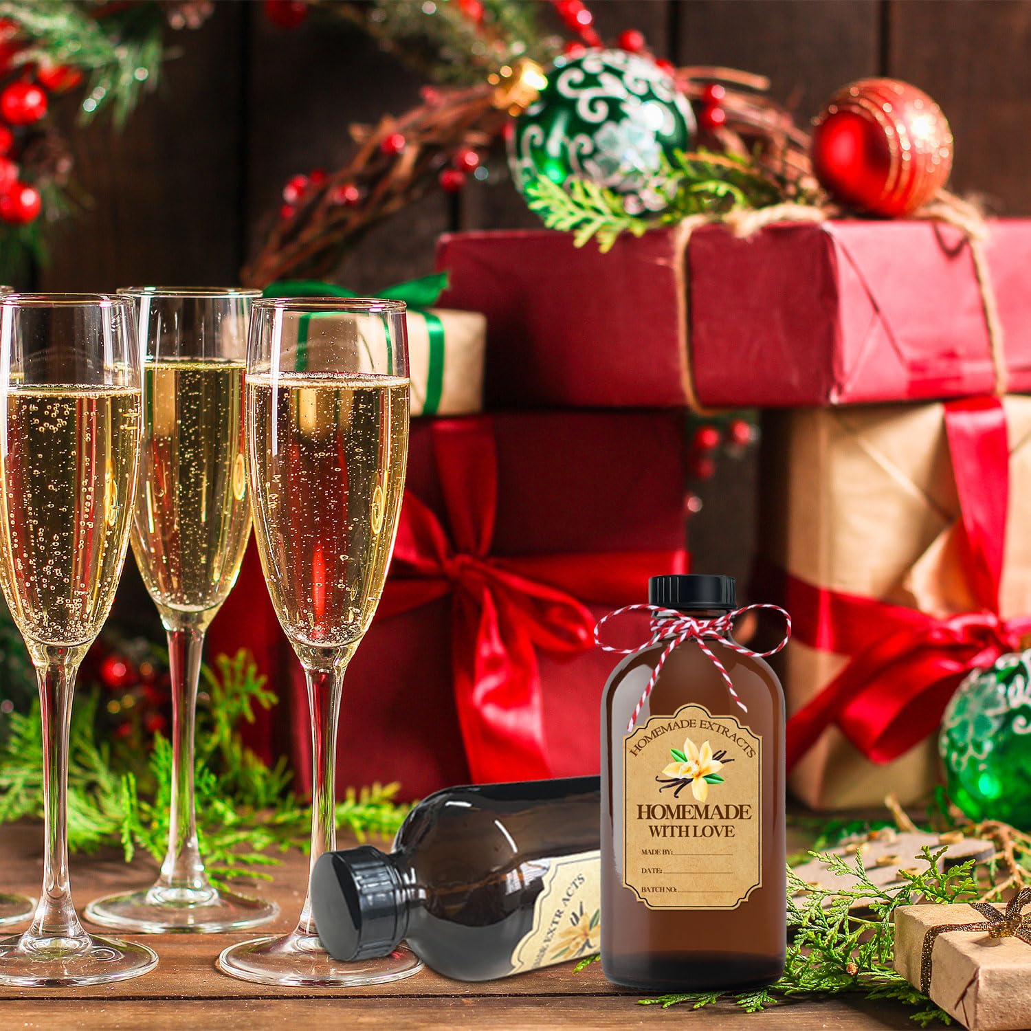 8 botellas de vidrio ámbar de 8 onzas, botellas redondas marrones con tapas, para extracto de vainilla casero, con calcomanías y embudo, para regalo de jarabe, juego de recipientes de almacenamiento