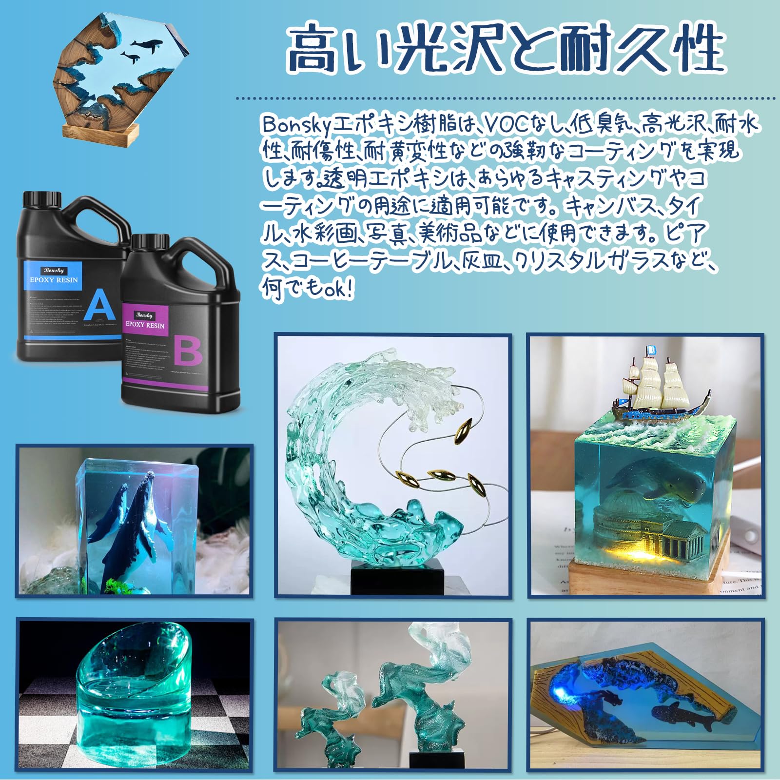Amazon.co.jp: Bonsky（ボンスキー）2液性エポキシ樹脂 64oz/2.15kg 