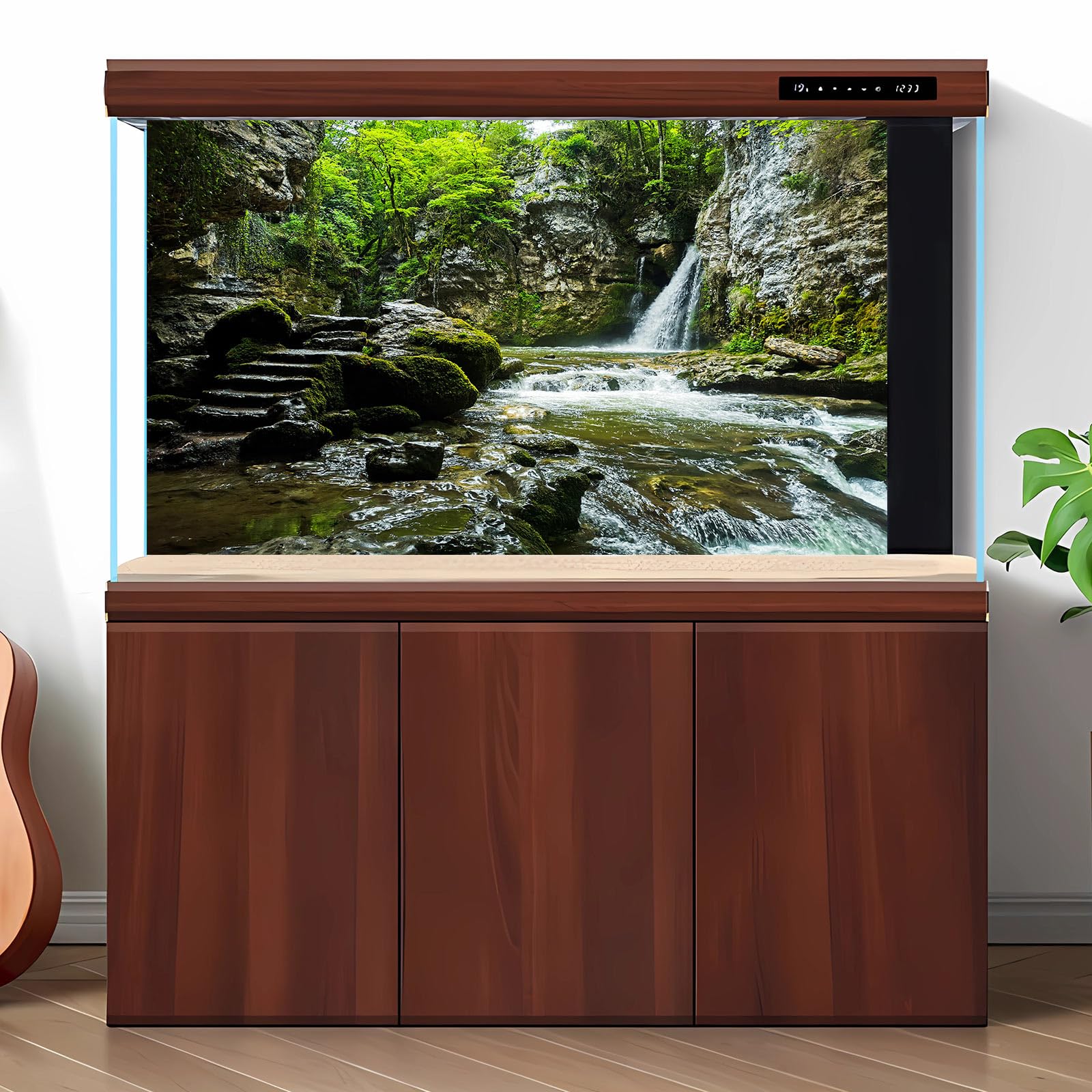 Waterfall Aquarium Background Rainforest Tropical Forest Dreamlike Natural Landscape Fish Tank Background Cascading Waterfall Tranquil Stream Reptile Tank Enclosure Backgrounds Wallpaper 48x18in