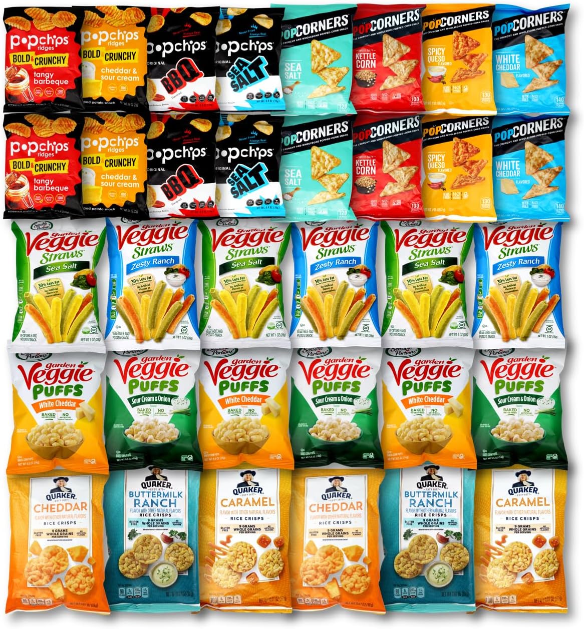 Chips Snack Pack | Popchips, Popcorners, Quaker, and Garden Veggie | 34 Packs | Niro Assortment