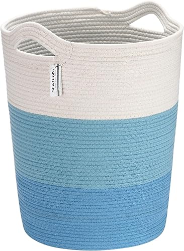 Sea Team Cesta de almacenamiento tejida de cuerda de algodĂłn de gran tamaño con asas, cesta de lavanderĂa, cubo de tela, tambor, organizador de Sea Team Cesta de almacenamiento tejida de cuerda de algodĂłn de gran tamaño con asas, cesta de lavanderĂa, cubo de tela, tambor, organizador de