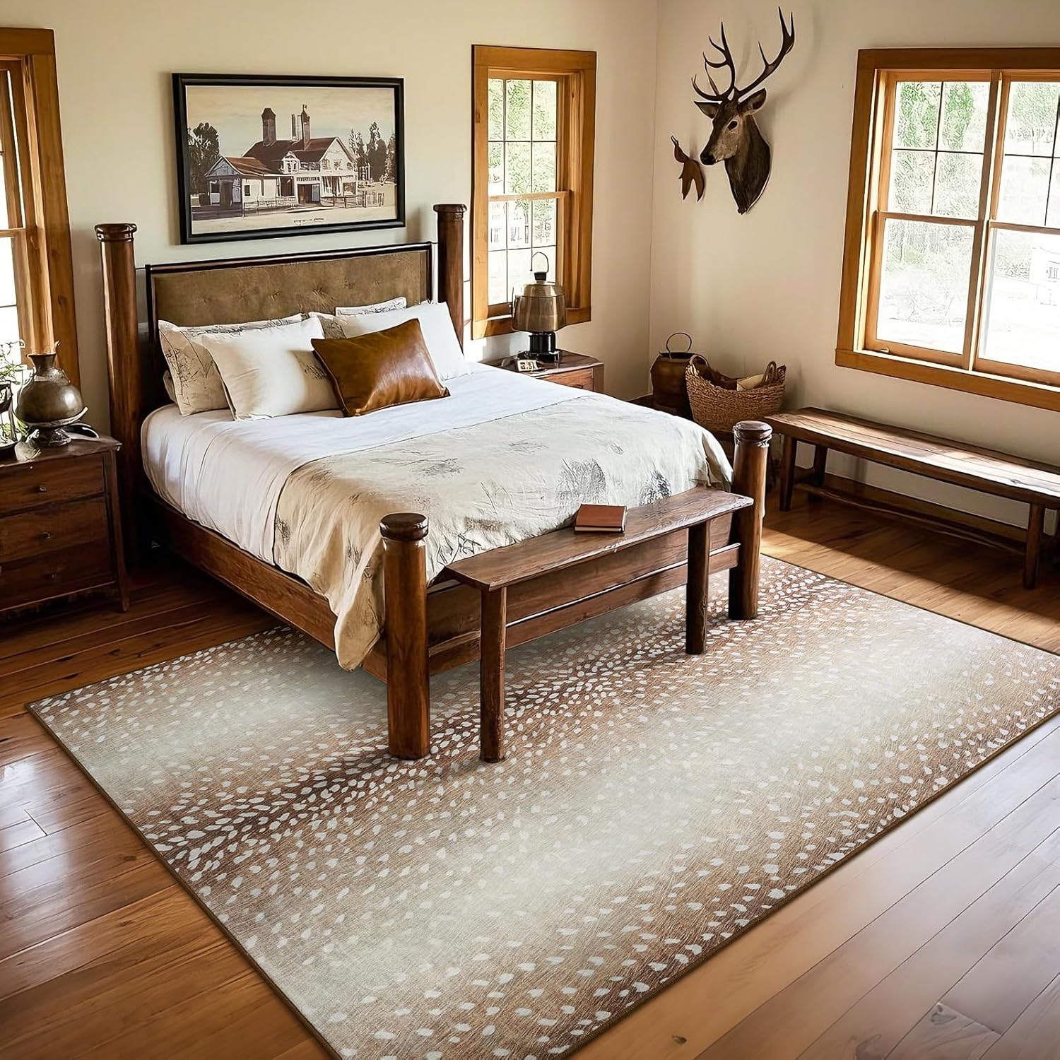 Premium Antelope Rug, Soft Animal Print Rugs for Living Room Bedroom, 5x7 feet, Non-Slip, Machine Washable Carpets for Home Room Decor, Brown