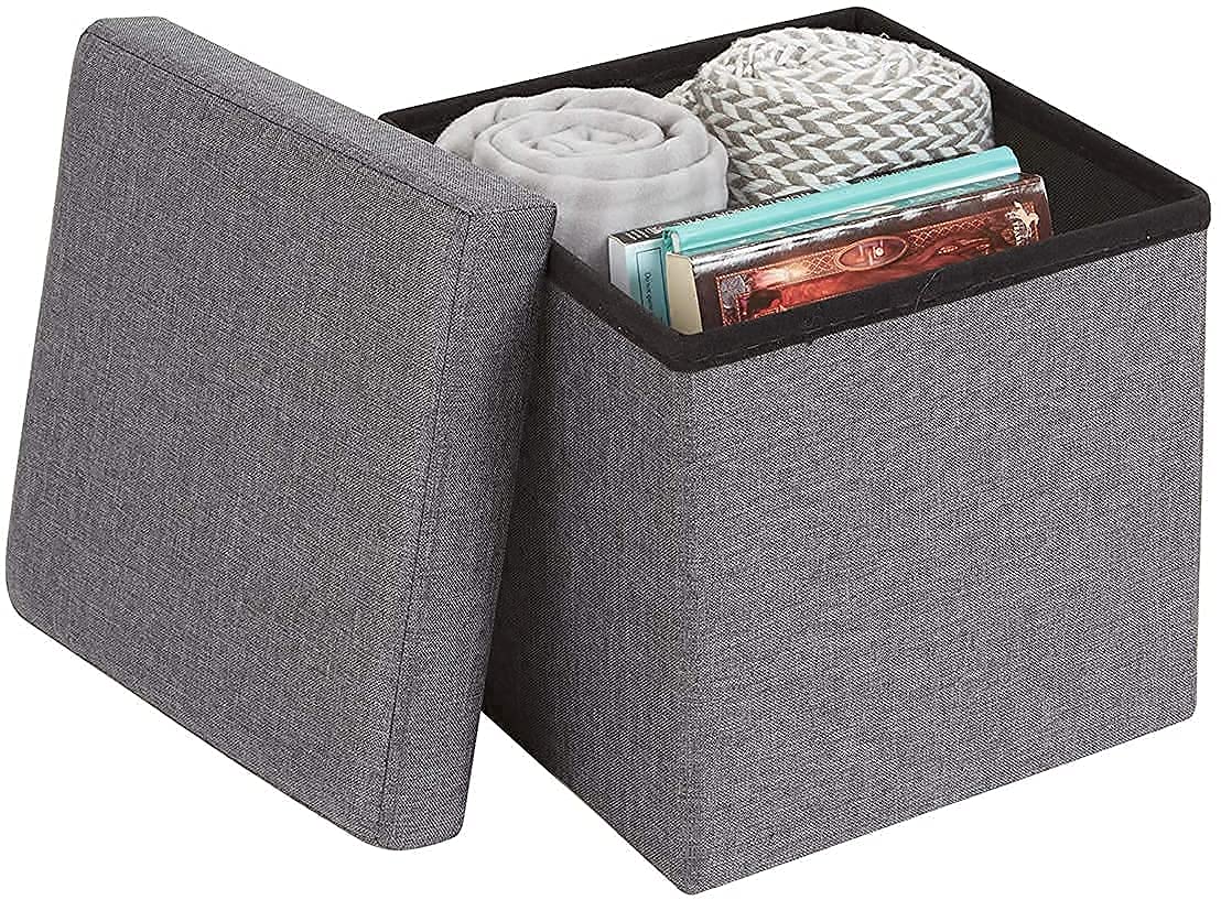 Folding Storage Ottoman Stool | Multipurpose Organizer Bench & Footrest | Cube Coffee Table with Wardrobe Storage for Clothes, Books & Toys | Living Room, Bedroom & Study-image-24