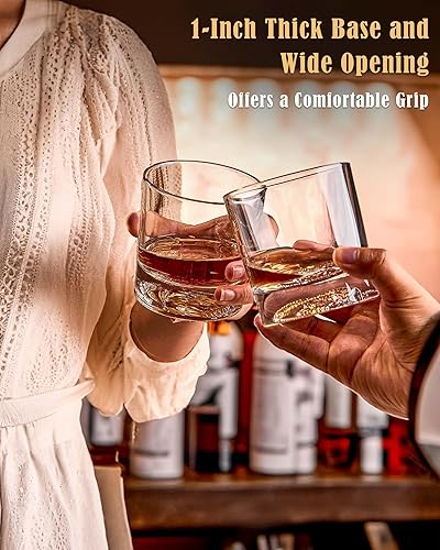 Miniatura 5 de JBHO Vasos de whisky prémium con diferentes animales sobre base pesada, juego de 4 vasos dobles de 10 onzas, vasos de roca Lowball con caja de