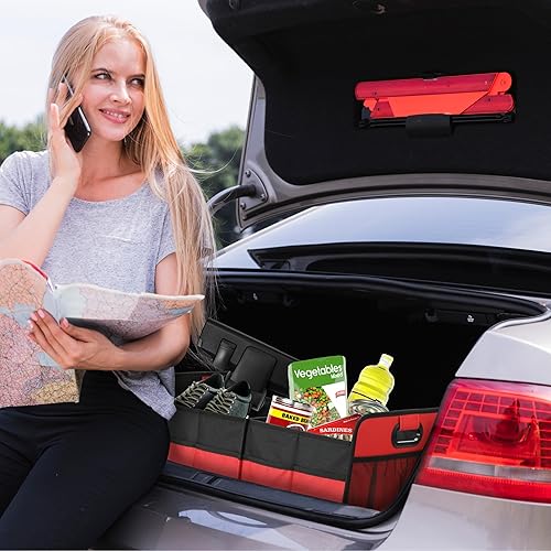 Miniatura 6 de Simple Deluxe Organizador de maletero de automóvil, caja de almacenamiento plegable con 2 compartimentos y parte inferior antideslizante, poliéster