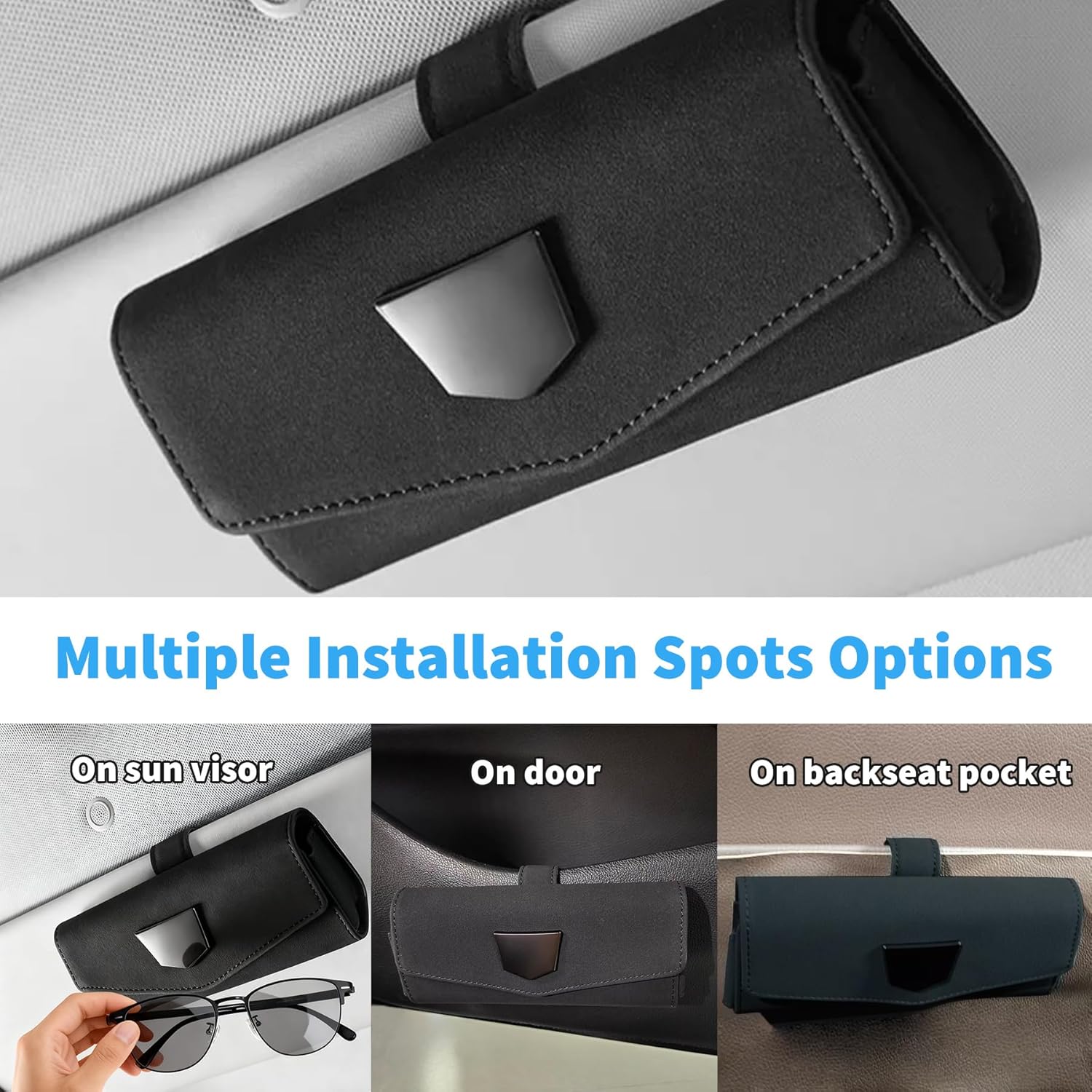 WEIHAO 2Packs Magnetic Sunglass Holder for Car Visor Clip, Suede Sunglasses Case for Car, SUV, Truck, Most Vehicles, Universal Eye Glass Holder for Car Visor Storage Case (Black)