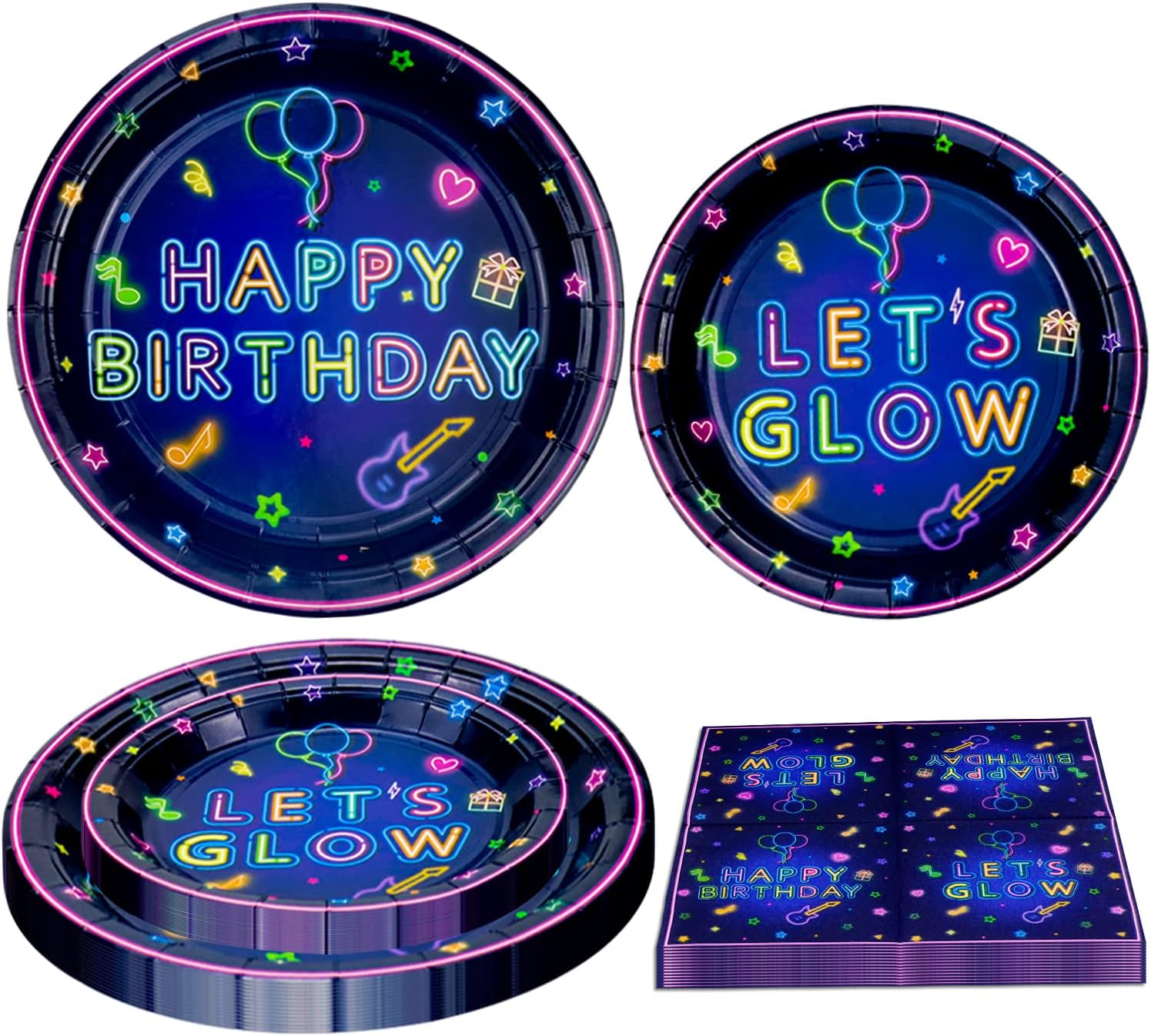 120 Pack Neon Party Supplies Glow Tableware Set Glow Party Plate Set