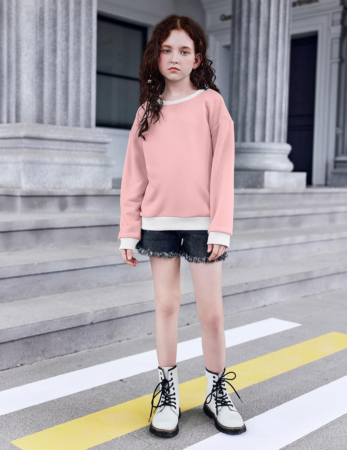 Arshiner Girls Crewneck Sweatshirt Long Sleeve Pullover Tops Drop Shoulder Sweatshirts Color Block Ribbed Trim for 5-14 Years - Image 9