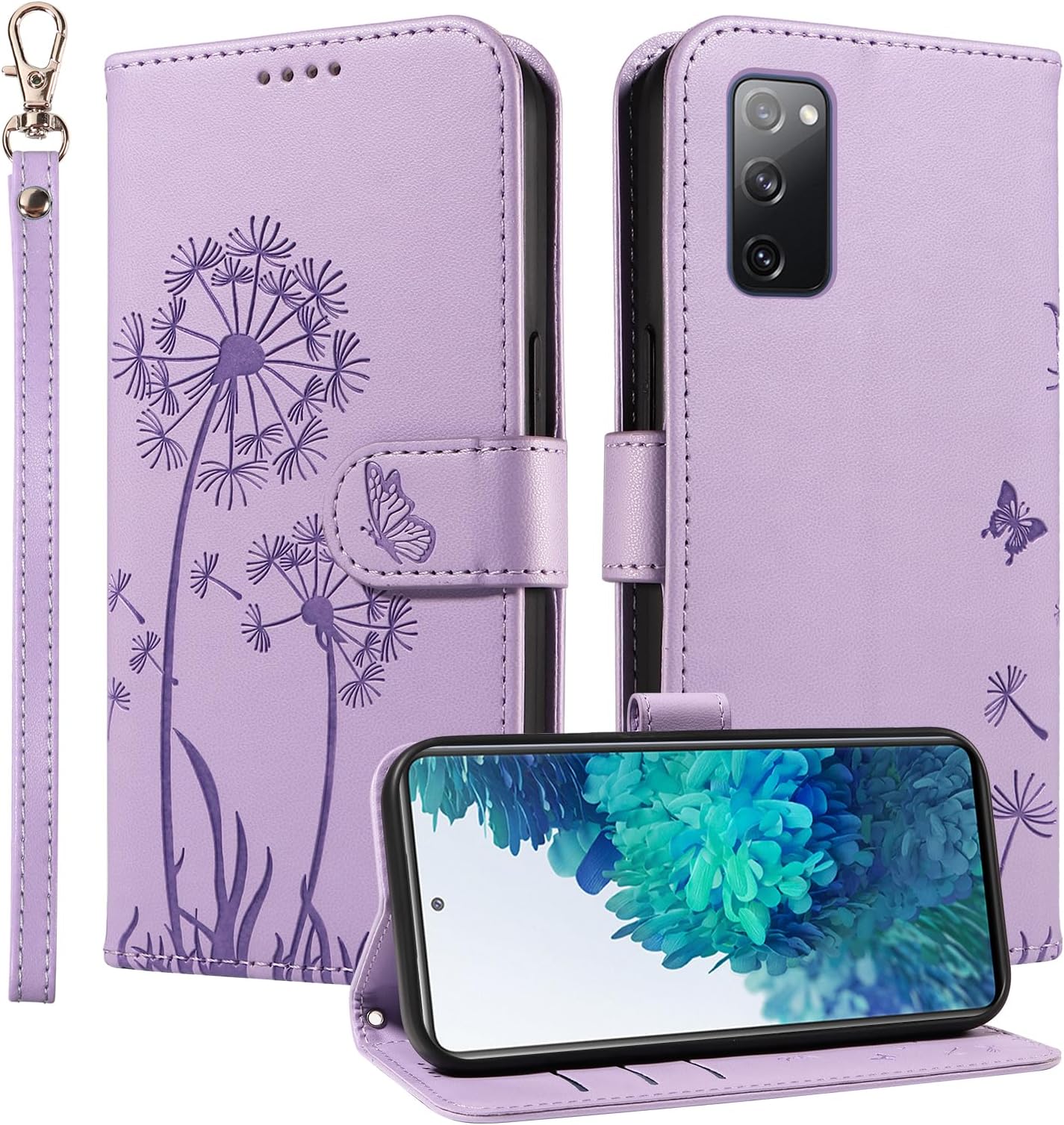 Wallet Case for Samsung Galaxy S20 FE 5G / S20FE Phone Case Leather Dandelion with Credit Card Holder Purse Kickstand Folio Book Folding Flip Case Cover Women Shockproof - Lilac