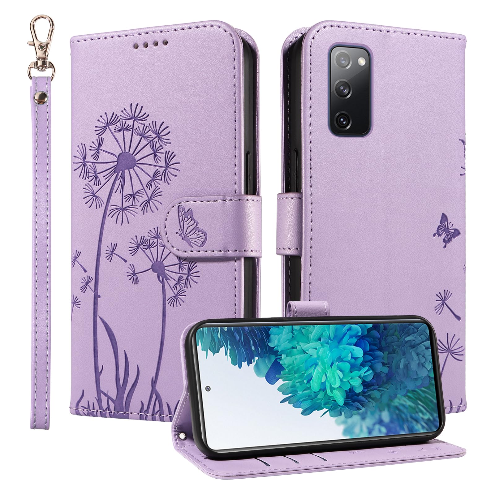 Wallet Case for Samsung Galaxy S20 FE 5G / S20FE Phone Case Leather Dandelion with Credit Card Holder Purse Kickstand Folio Book Folding Flip Case Cover Women Shockproof - Lilac