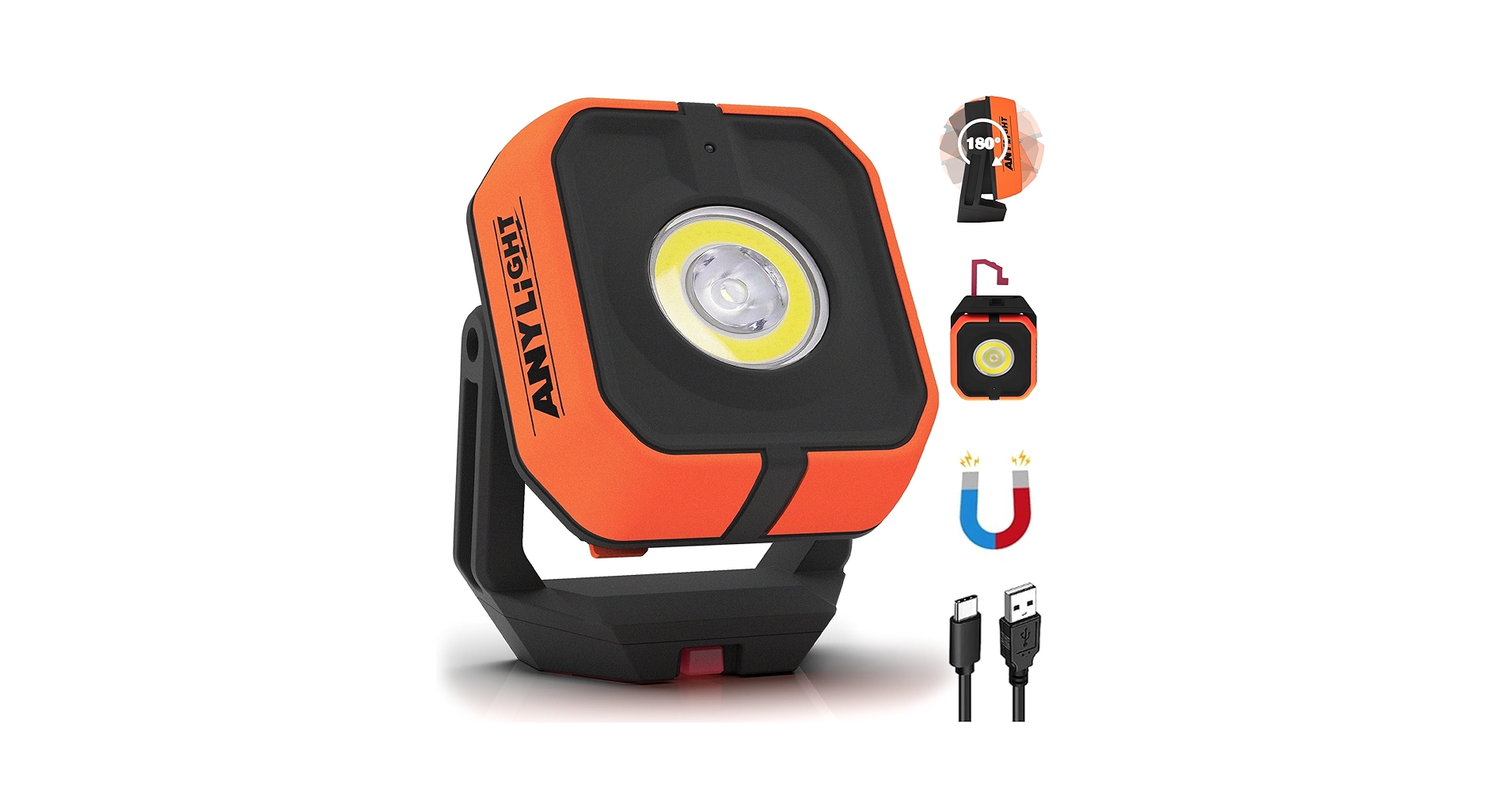 Work Light, Rechargeable LED Work Light 1500 Lumens, Inspection Lamp 180° Rotate 3 Modes, With 3 Magnetic Base And Hook Mechanic Light, For Car
