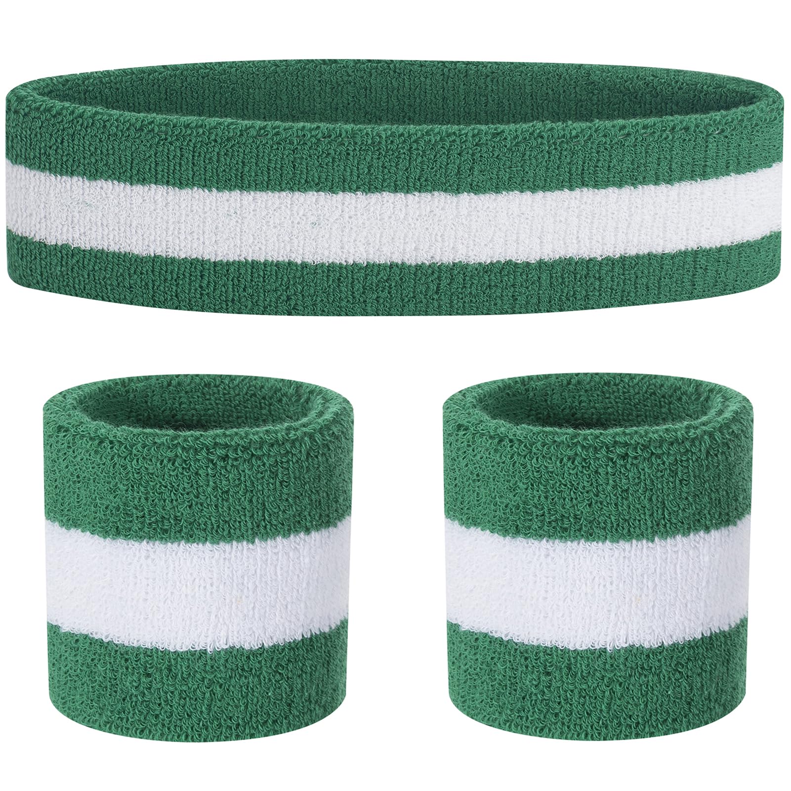 FACATH Sweatband Set Sports Headband Wristband Absorbent, Comfortable & Versatile for All Workouts | Keep Sweat Away, Focus on Your Game (Green/White/Green)