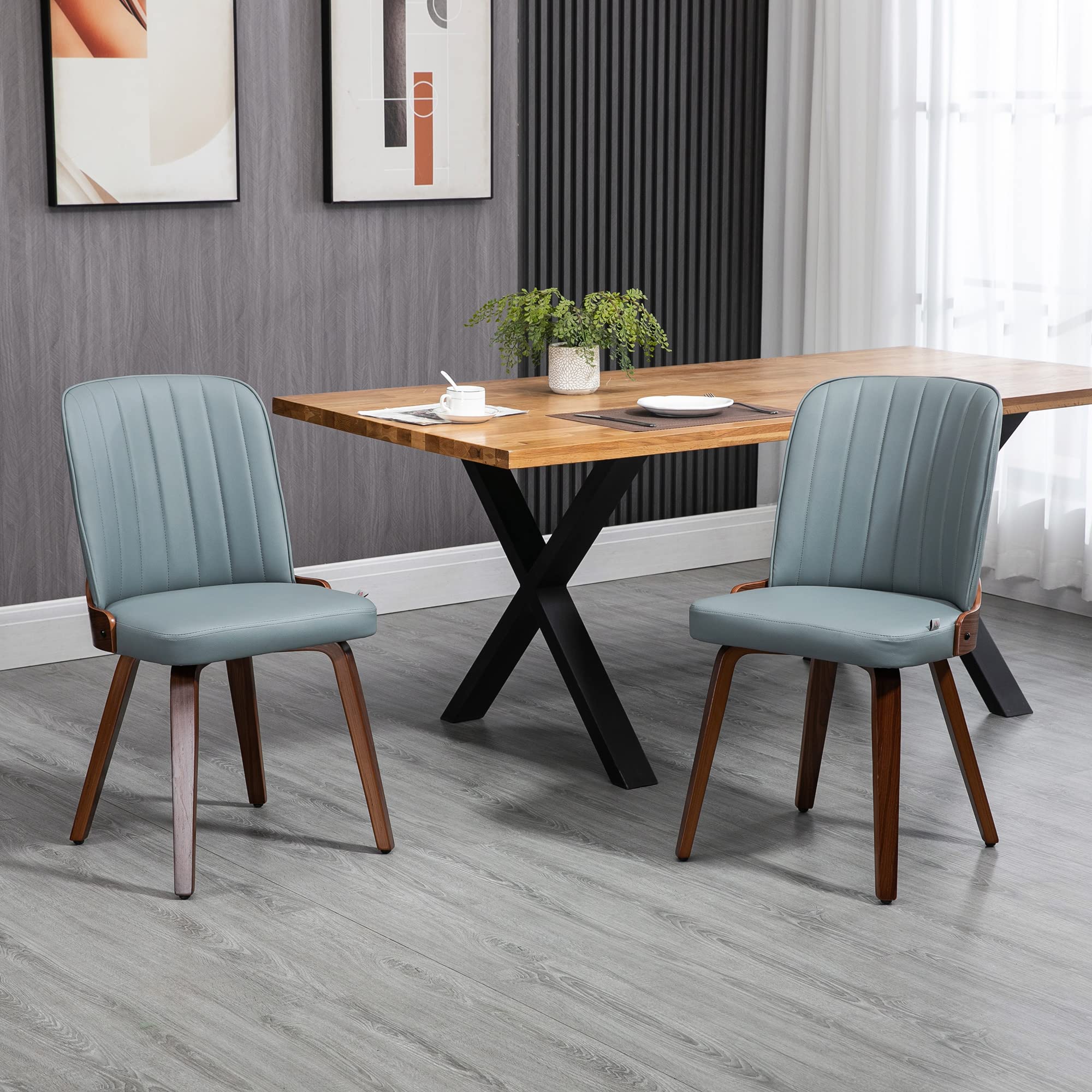 HOMCOM Pack de 2 Sillas de Comedor Modernas Carga 120 kg 47,5x57x85 cm Gris | Sillas de Cocina, Tapizados en PU, Patas de Madera, para Salón Dormitorio