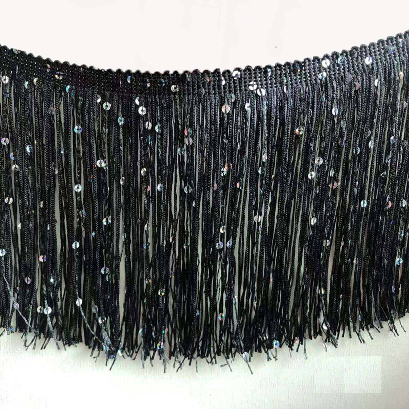 Fransenborte mit Pailletten, 2 m, 15 cm lang, Kostüme, Tanz, Kleid, Bühne #25 (schwarz)