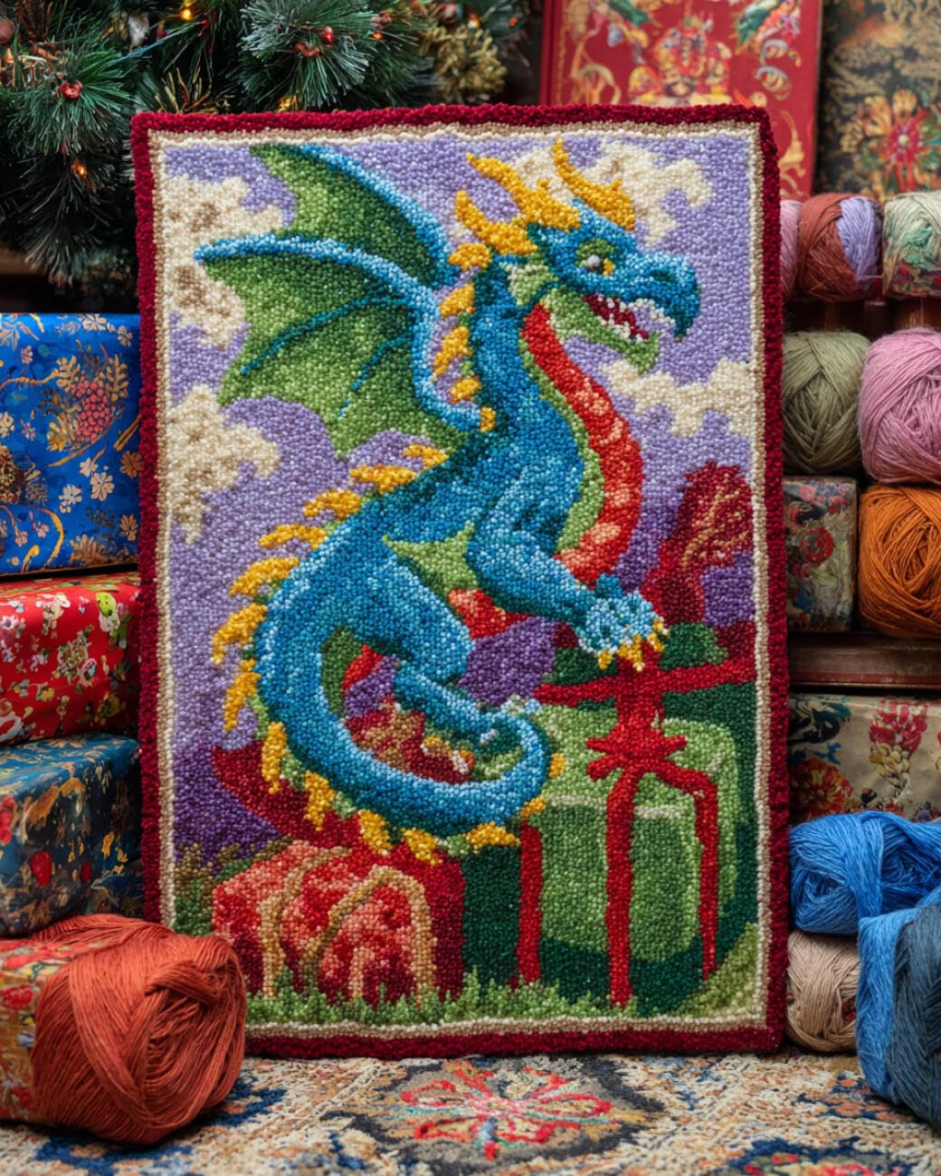 AMBATTERY Latch Hook Rug Kit Anime Dragon 90x120cm