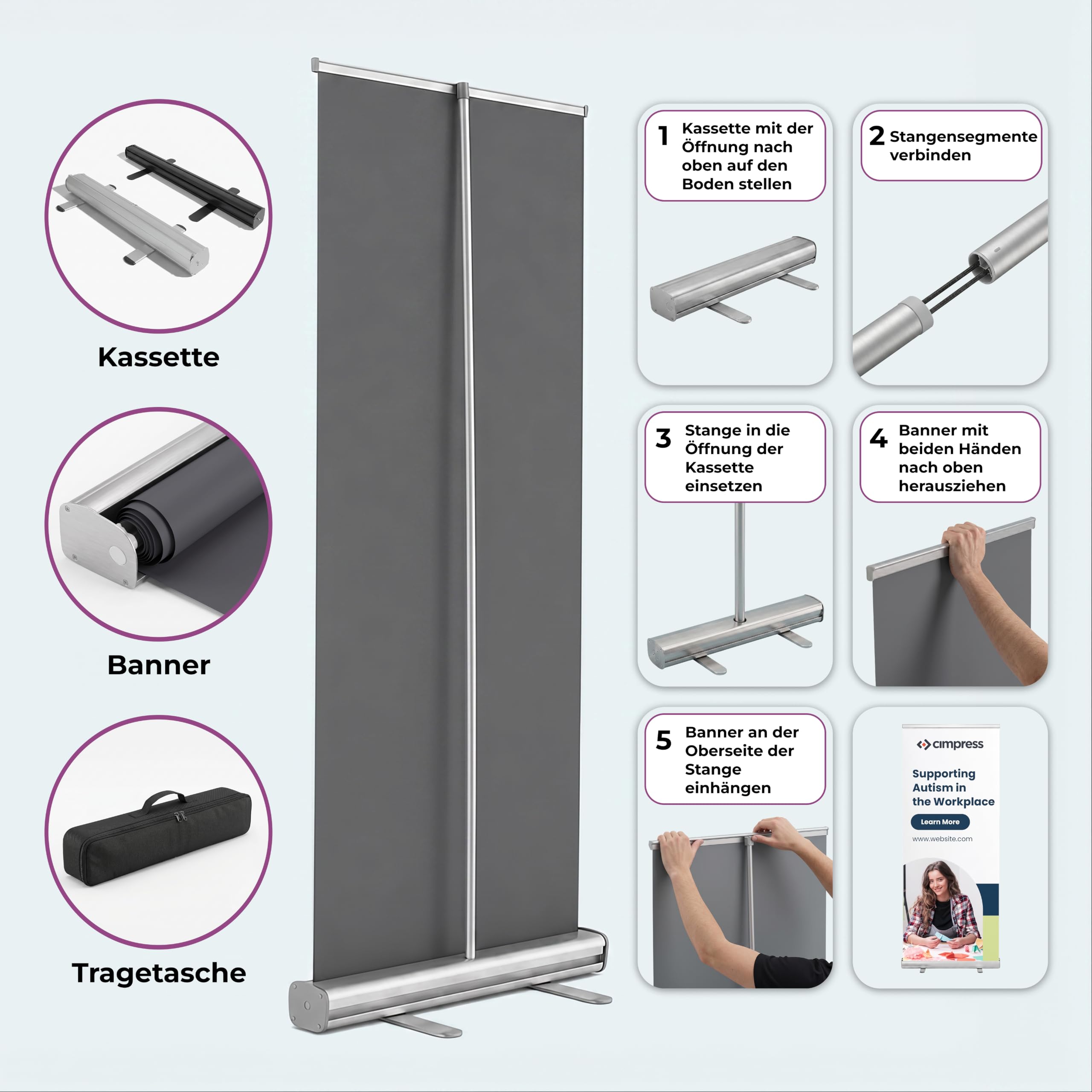 Cimpress Personalisierbares Roll Up Banner 85 x 206 cm, Standard Cassette