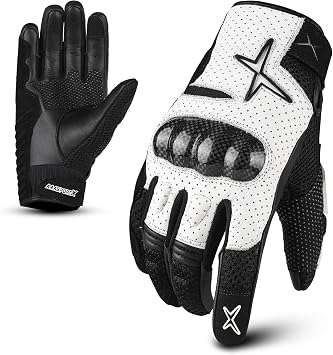 Premium Leather Breathable Motorcycle Gloves Mens Touchscreen Function - Carbon-Fibre Knuckle Protection Non-Slip Pads