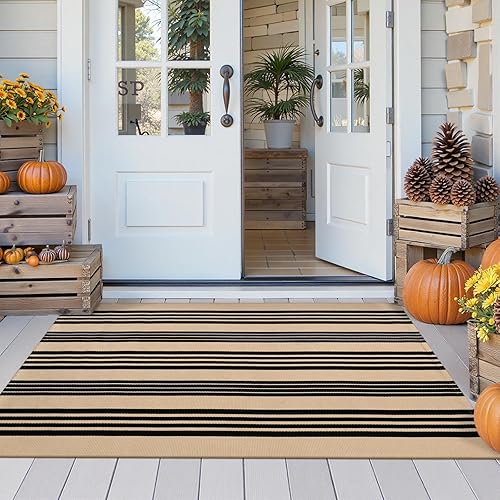 Vista 165 de Tapete Kimode de algodón, a cuadros, color negro y blanco, lavable, para porche, entrada, cocina