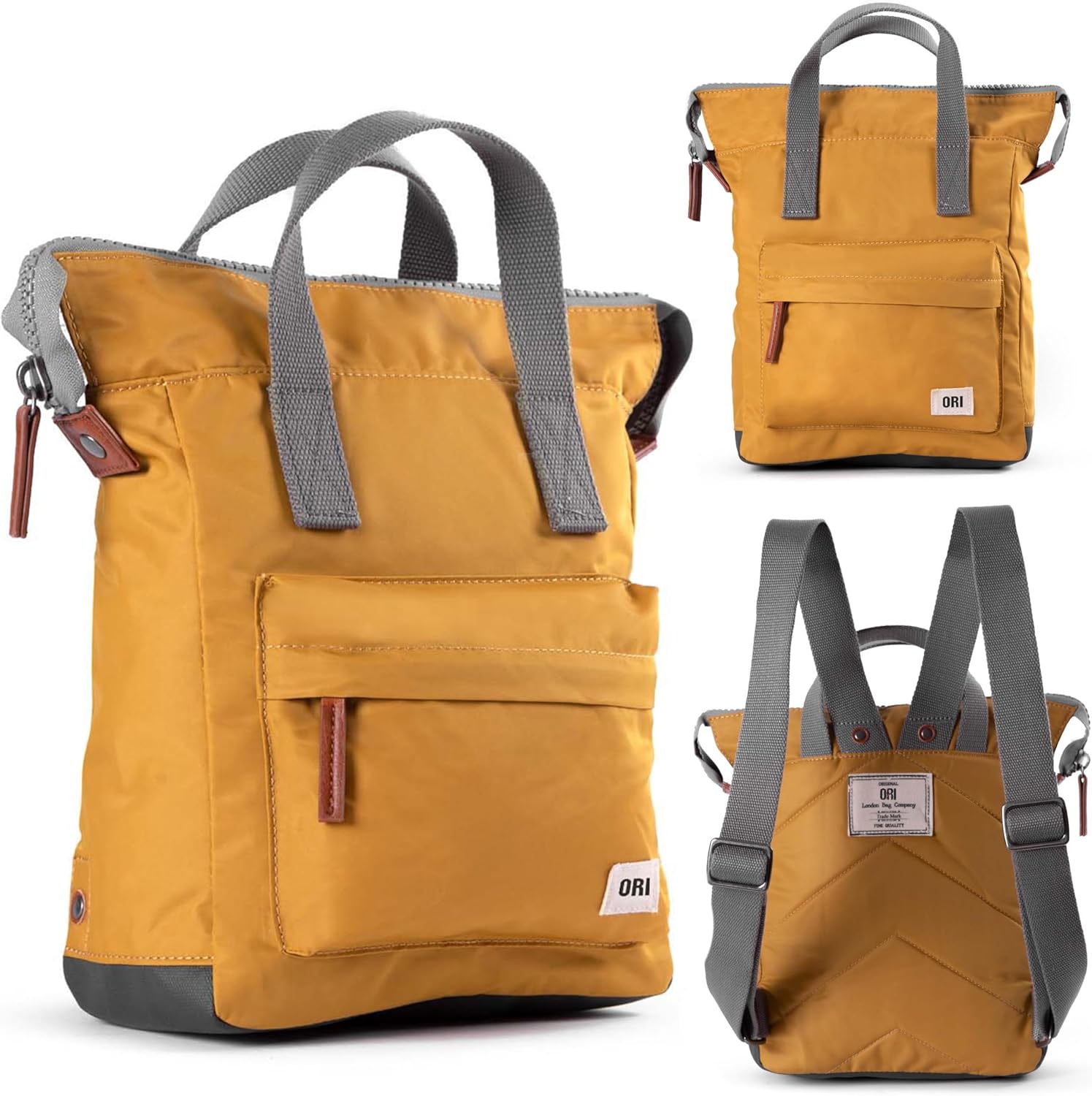 ORI LONDON Small Tote Bag Backpack - Nylon Tote Backpack for Women & Men - Wide Mouth, Chunky Zippers - The Bantry, Corn