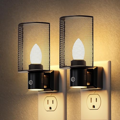 DORESshop Luz nocturna LED enchufable, paquete de 2 luces nocturnas enchufables a la pared, sensor de atardecer a amanecer, decoración vintage de